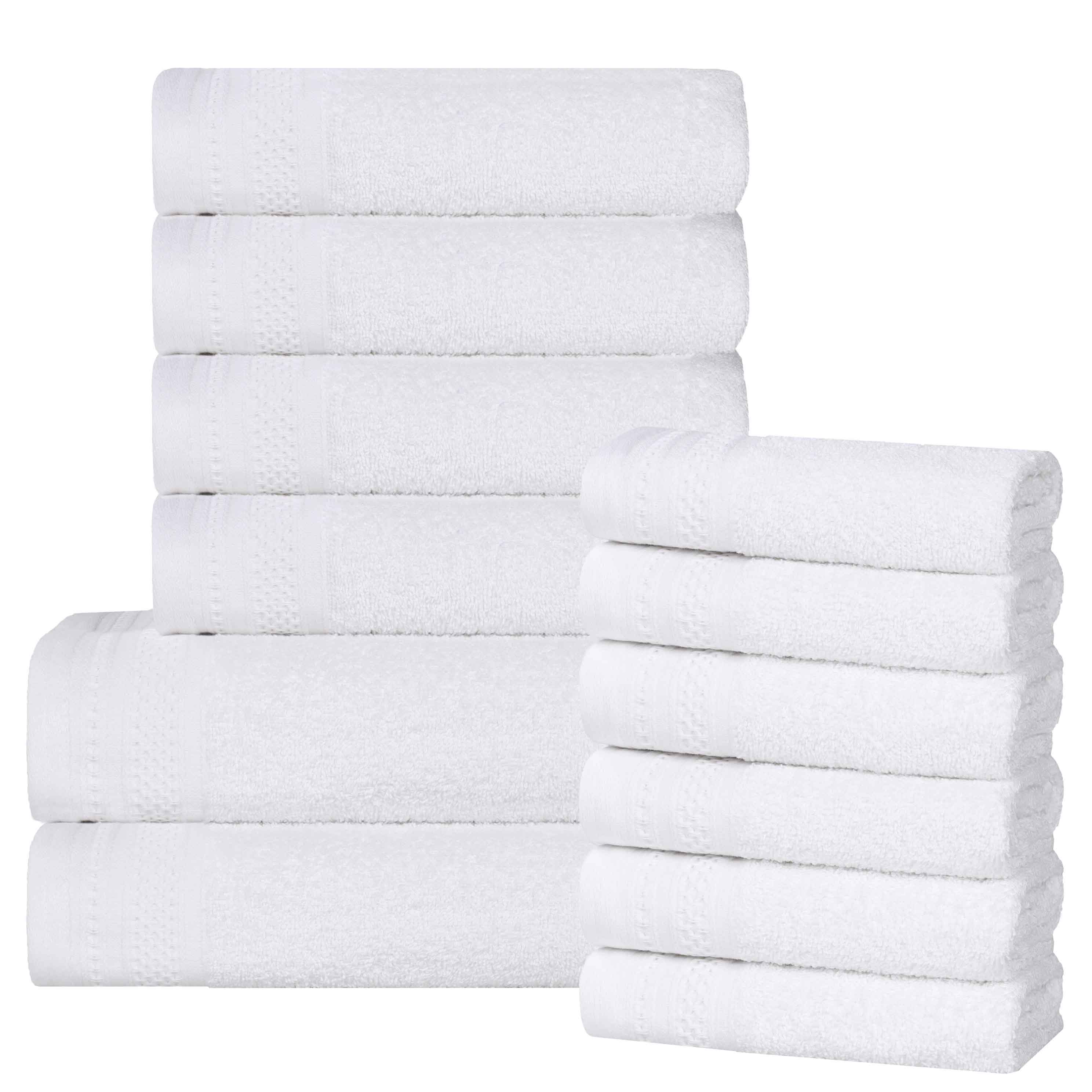 Premium Honeycomb Textured Waffle Border 12-Piece Luxury Cotton Towel Set - Soft & Absorbent Bath, Spa, and Guest Towels for Home & Hotel Use