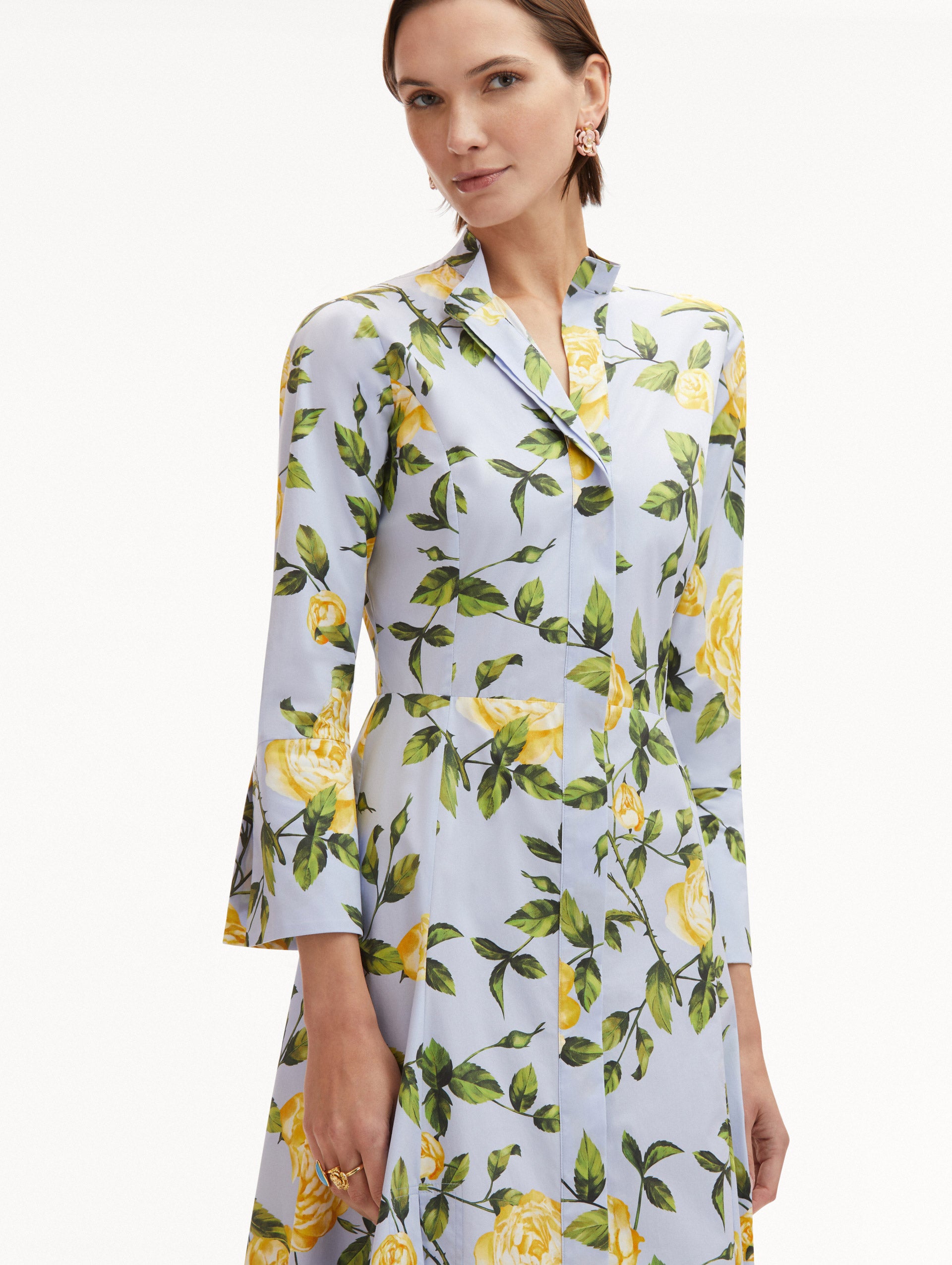 English Rose Floral Print 3/4 Sleeve Midi Dress for Women - Perfect for Garden Parties, Weddings & Spring Outfits