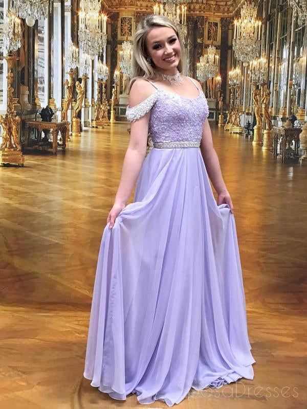 Elegant Lilac Off-Shoulder Chiffon Lace Beaded Long Evening Gown for Prom, Wedding & Formal Events - Style 17521 | Perfect for Homecoming, Bridesmaid Dresses & Special Occasions