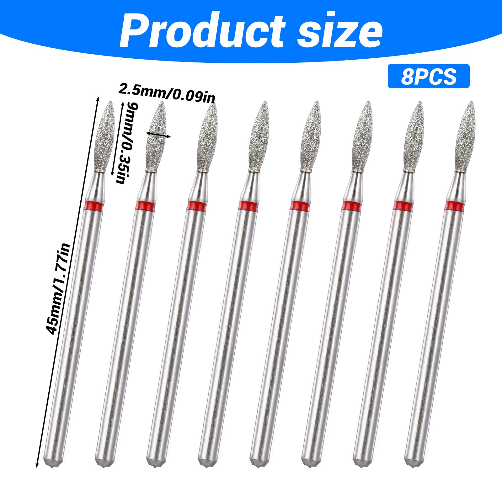 8-Piece Flame Cuticle Drill Bit Set - Fine Grit Diamond Nail Bits for Russian Manicure & Cuticle Care | Professional Electric Nail File Accessories for Salon & Home Use | Perfect for Dead Skin Removal & Nail Preparation