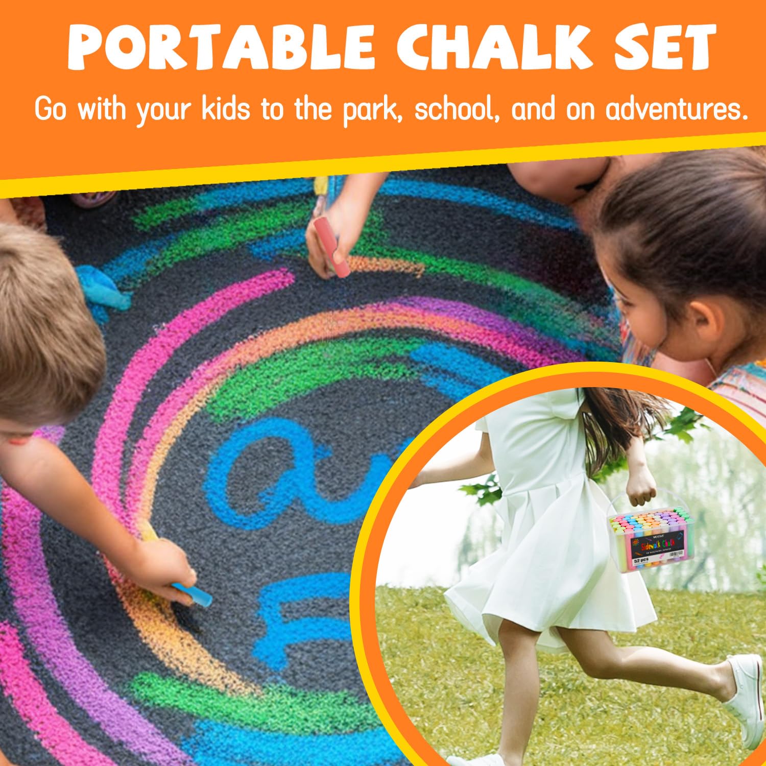 VEESA Jumbo Sidewalk Chalk Set - 52 Pieces in 10 Vibrant Colors (4” x 1”) | Washable Non-Toxic Driveway Chalk for Kids & Adults | Perfect for Chalkboards, Blackboards, Outdoor Playgrounds & Creative Sidewalk Art