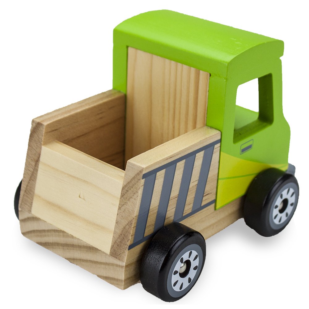 Imagination Generation Natural Beech Wood Pickup Truck Toy with Wooden Wheels - Eco-Friendly Lime Green Toy Car for Kids, Perfect for Pretend Play & Toddler Learning Activities