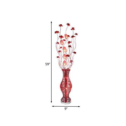 Stylish Red Floral Multi-Head Floor Lamp for Living Room - Adjustable Brightness Modern Lighting for Bedroom, Office & Reading Corner