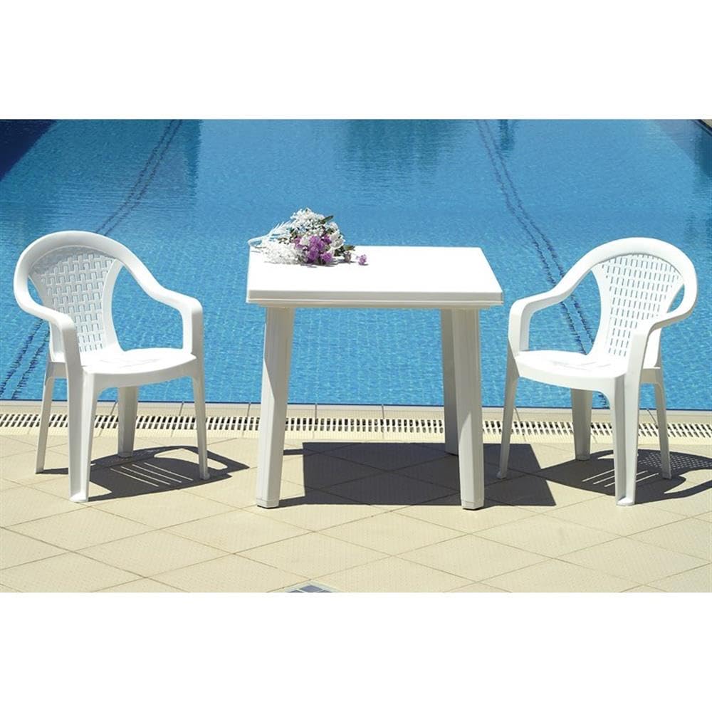 Compamia Cuadra 31 Inch Square White Resin Outdoor Dining Table - Heavy Duty Commercial Grade for Restaurants, Hotels & Patio Decor