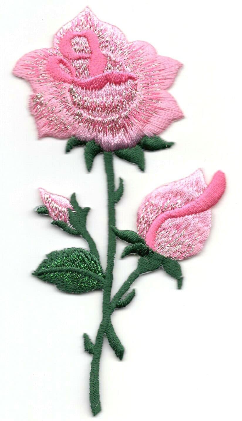 PINK ROSE Iron On Patch - Embroidered Flower Patches for DIY Crafts, Jackets, Bags & Denim | Gardening & Floral Design Accessories