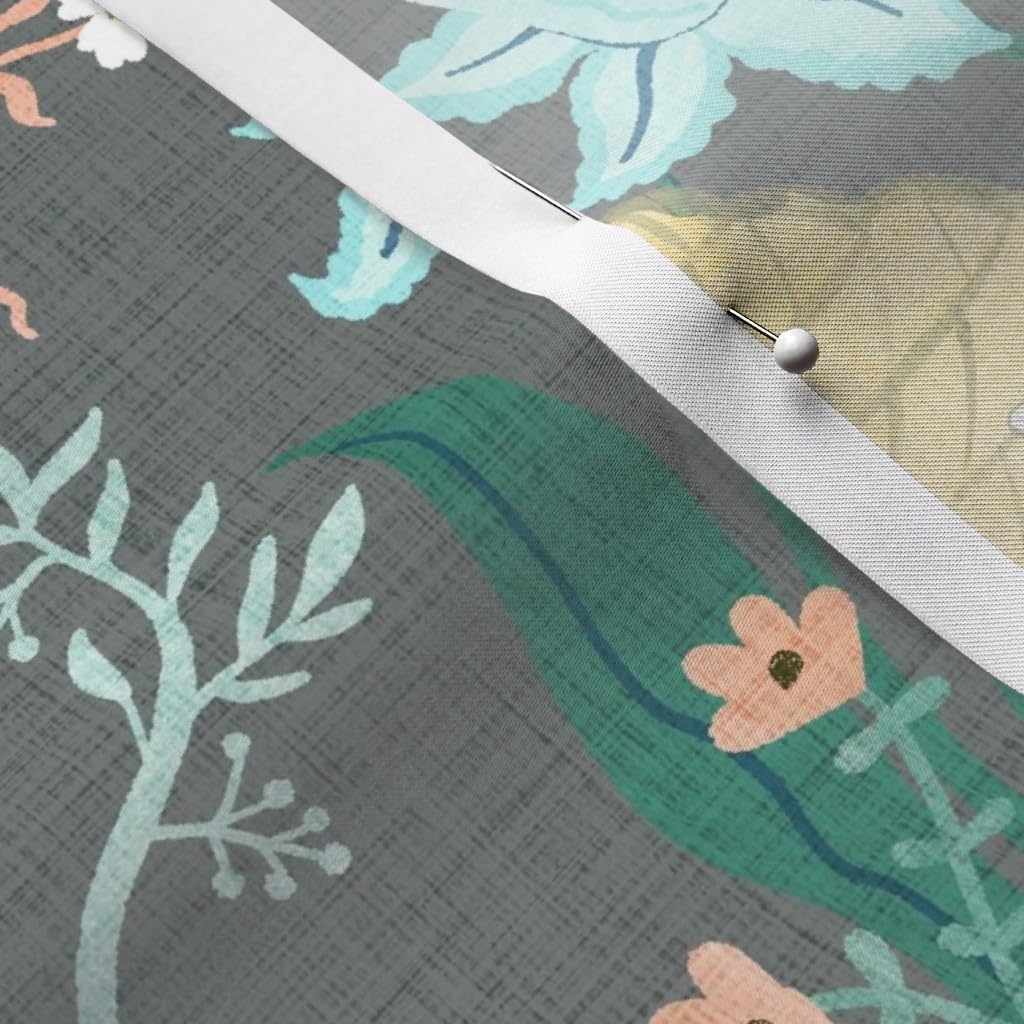 Bee Team Garden Pink Flowers Vines Floral Printed Satin Fabric - Spring Pastel Fat Quarter for Sewing, Apparel, Lining, Fashion, Blankets & Home Decor | DIY Crafts, Quilting, Dressmaking & Upholstery