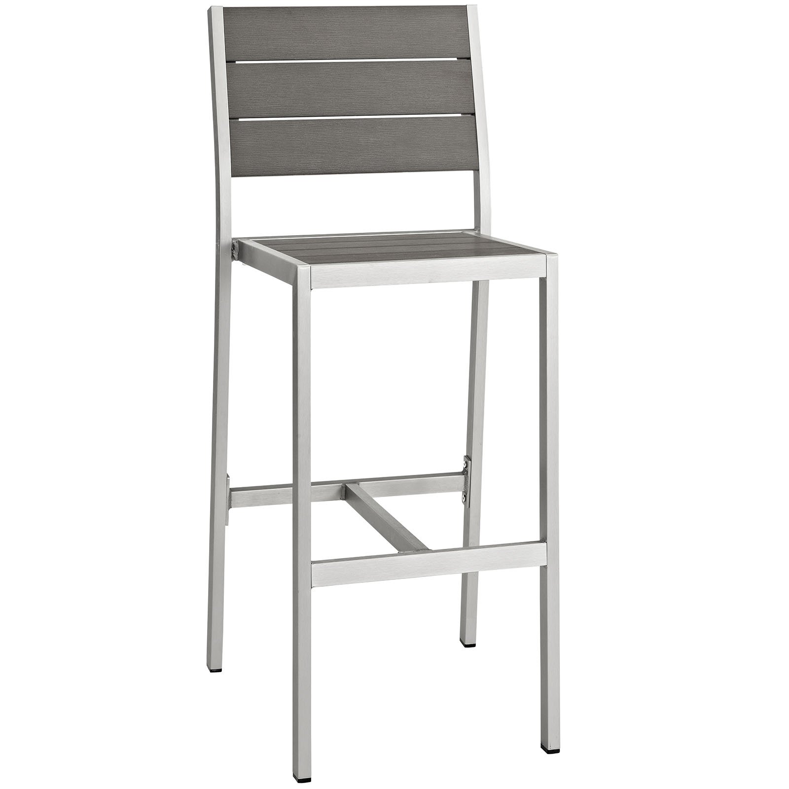 Modway Shore Aluminum Outdoor Patio Bar Stool - Silver Gray Armless Bar Height Stool for Kitchen Island, Poolside, Deck & Backyard Dining - Perfect for Outdoor Entertaining, BBQ Parties & Bar Counter Seating