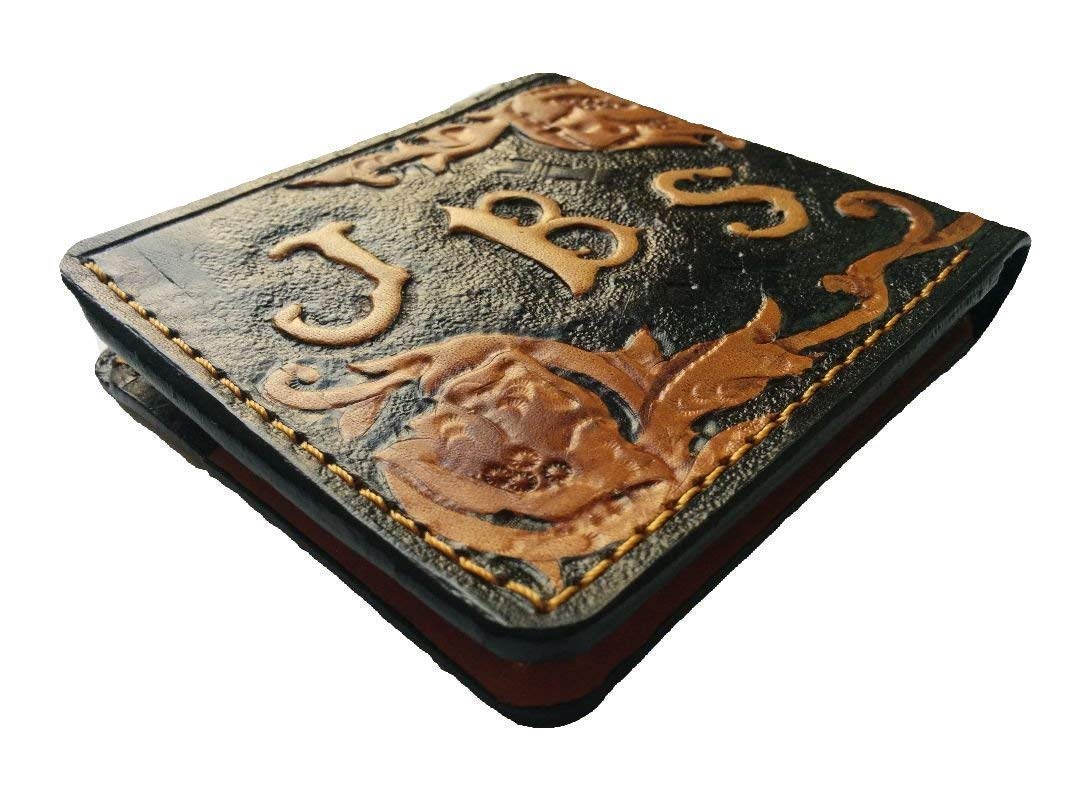 Sheridan Style Floral Accordion Music Inspired RFID Men's Bifold Wallet - Genuine Leather Biker Wallet with Embossed Airbrush Art - Handmade Custom Personalized Leather Purse for Travel, Gifts & Everyday Use