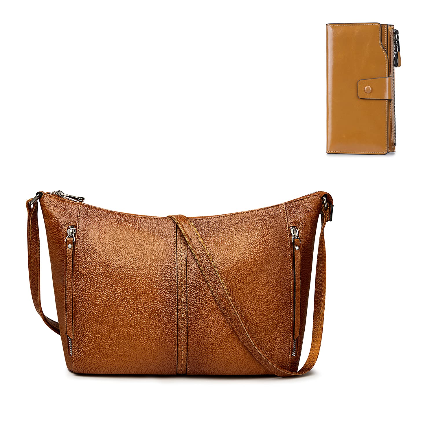 S-ZONE Genuine Leather Women's Shoulder Bag Hobo Purse Set with Wallet & Card Holder - Medium Size Handbag for Work, Travel & Everyday Use