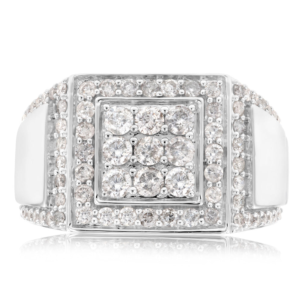 1.5 Carat Diamond Men's Ring in 10K White Gold - Elegant Wedding Band & Anniversary Gift for Him