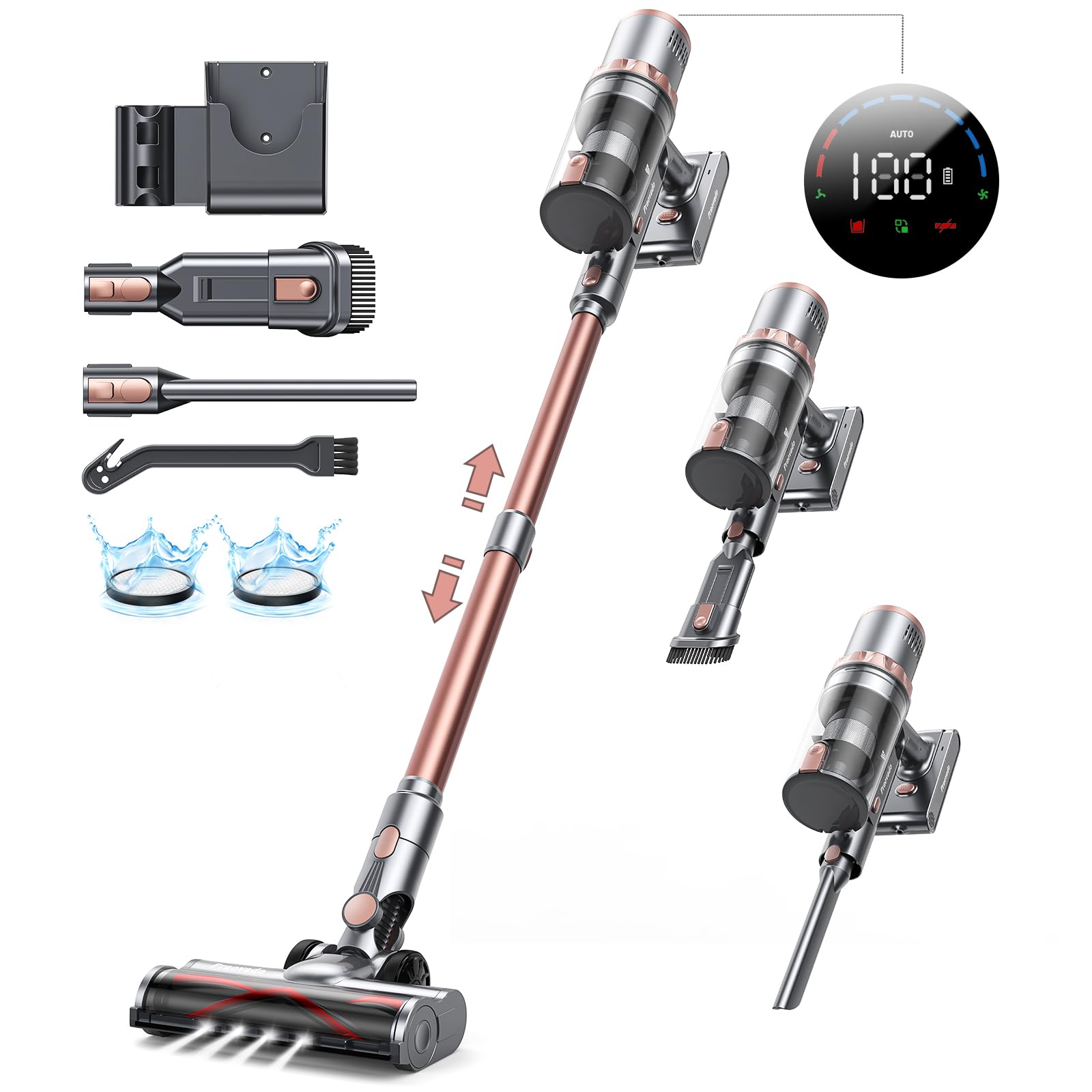 45KPa Cordless Vacuum Cleaner - LED Touch Display, 60min Runtime for Home & Pet Hair Cleaning