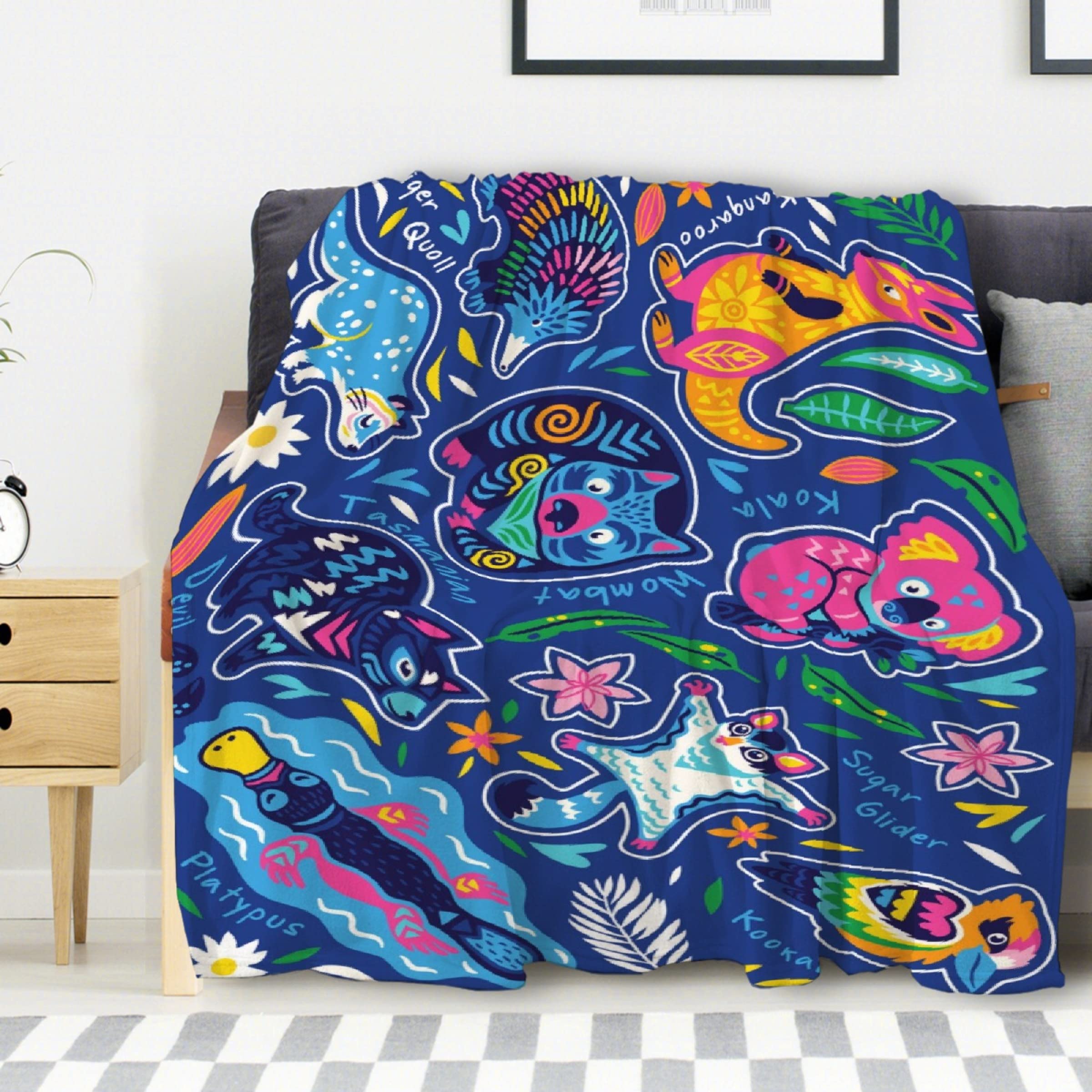 Australian Native Animals Fleece Throw Blanket - Super Soft Flannel Blanket for Bed, Couch & Sofa - 60x50 Inch Cozy Blanket for Teens & Adults - Perfect for Travel, Camping & Home Decor