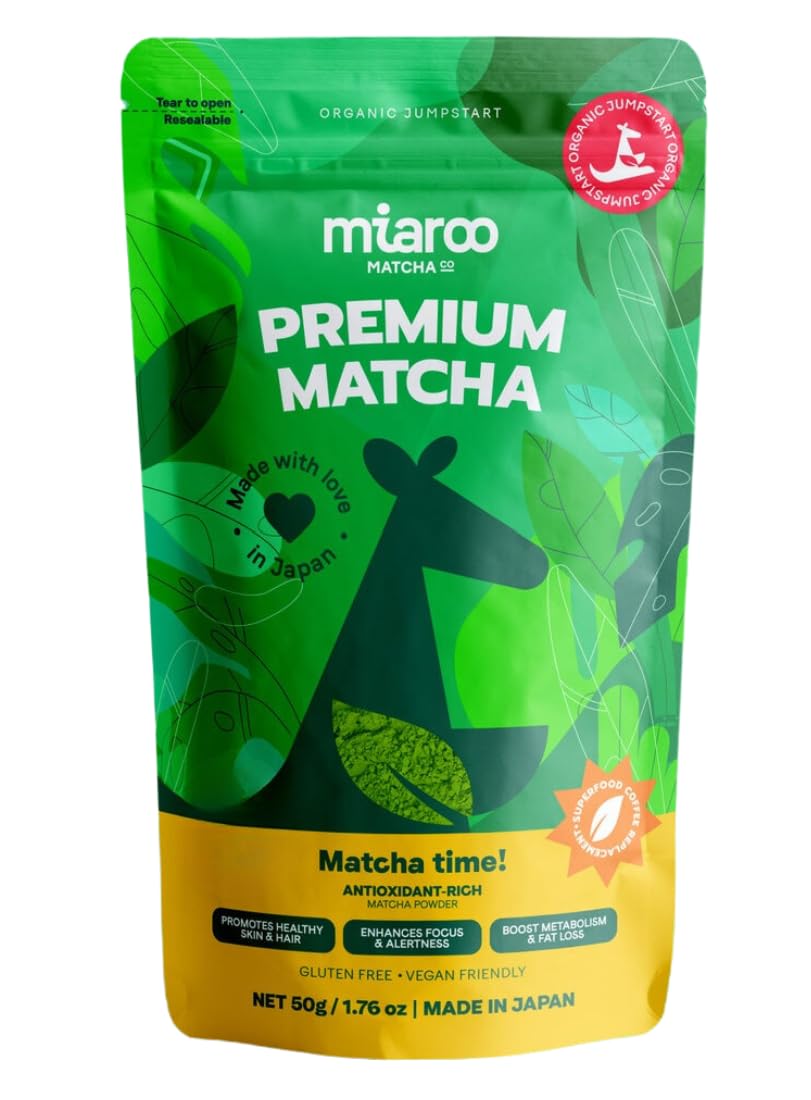 Premium Japanese Ceremonial Grade Matcha Green Tea Powder - 50g (25 Servings) | 70mg Caffeine for Natural Energy & Focus | Organic, No Jitters or Crash | Ideal for Lattes, Smoothies, Baking & Detox Drinks | Perfect Morning Boost, Afternoon Pick-Me-Up & Meditation Companion | Miaroo