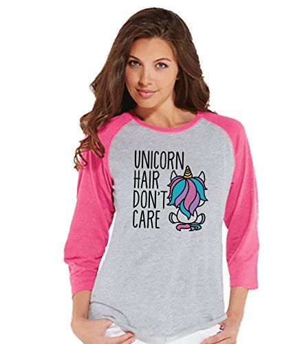 7 ate 9 Apparel Women's Unicorn Hair Graphic Raglan Tee - Soft Cotton Short Sleeve T-Shirt for Casual Wear, Music Festivals & Gift Giving