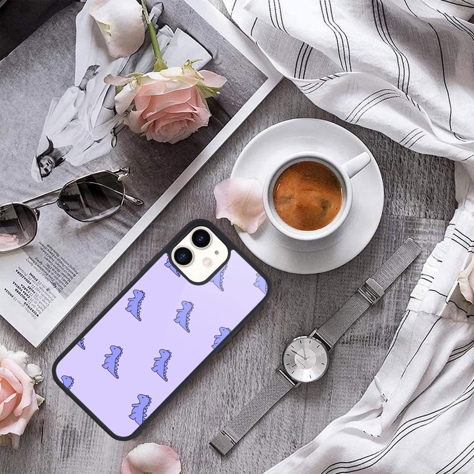 MAYCARI iPhone 11 Case - Cute Purple Dinosaur Pattern Protective Cover with Hard Back & Soft TPU Bumper for Women Girls | Perfect for School, Work & Everyday Use