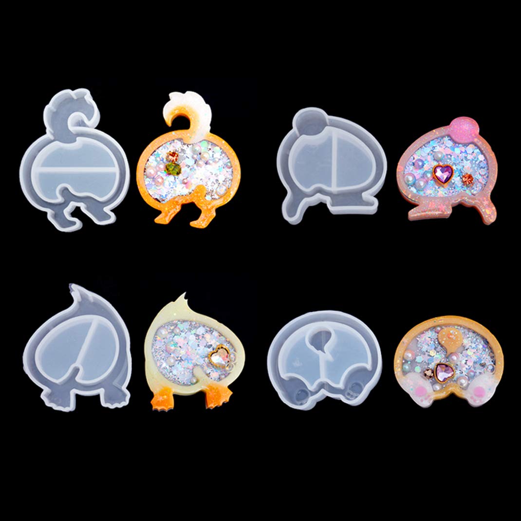 iSuperb 8 Styles Silicone Resin Shaker Molds - Animal Butt Shape Quicksand Molds for DIY Jewelry, Keychains & Pendants - Perfect for Resin Casting, Epoxy Crafts & Unique Home Decor (8-Piece Set)
