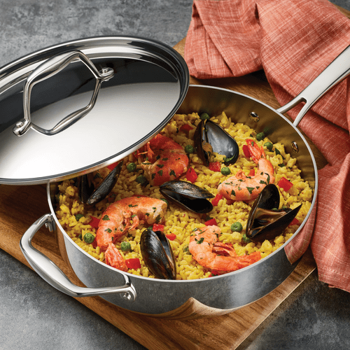 Tramontina 3 Qt Stainless Steel Gourmet Covered Deep Sauté Pan - Perfect for Searing, Braising & Cooking Family Meals
