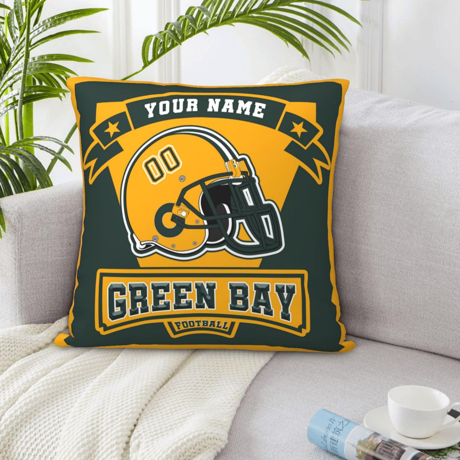 Custom Green Bay Throw Pillow Cover - Personalized with Name & Number - Soft Decorative Couch Pillow Case for Sofa, Bedroom & Home Decor - Perfect Gift for Packers Fans & Football Lovers