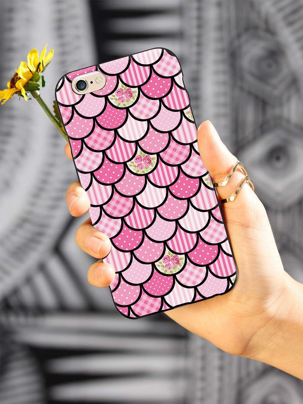 **Inspired Cases - iPhone XR Case Compatible - 3D Textured Protective Phone Cover for Apple iPhone XR - Mermaid Scales Design - Pink & Black Patchwork - Perfect for Everyday Use & Fashion Protection**