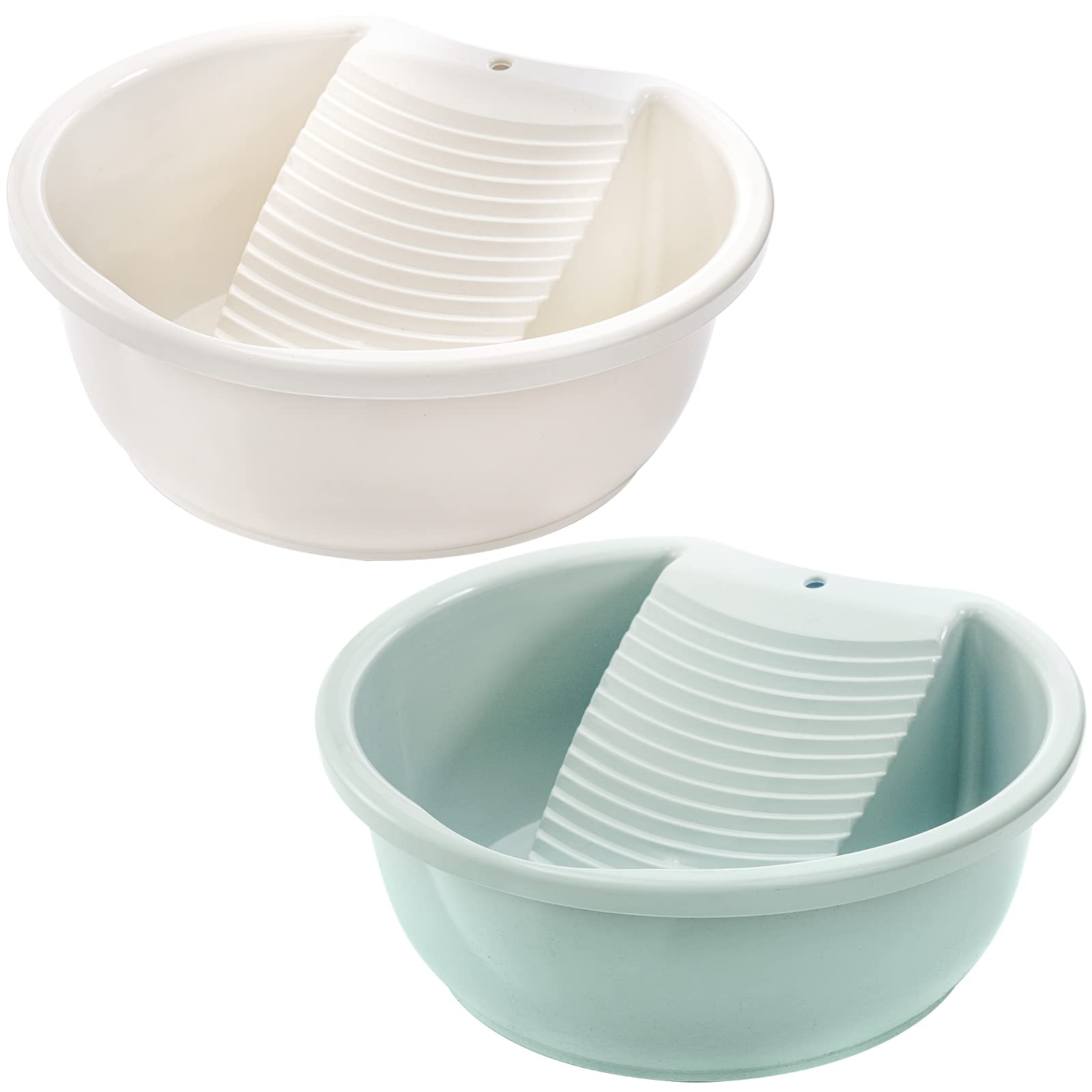 SOUJOY 2 Pack Plastic Washboard Basin - Non-Slip Hand Washing Tub with Built-in Washboard for Delicate Laundry | Portable for Home, Camping & Travel (Ideal for Socks, Underwear & Baby Clothes)