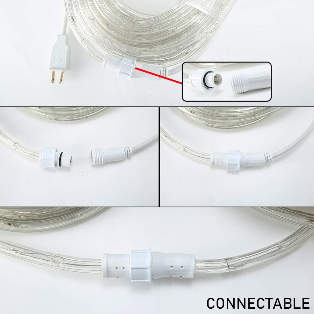 50ft 360 LED Waterproof Rope Lights - Connectable 110V Indoor/Outdoor String Lights for Deck, Patio, Pool, Backyard, Camping, Bedroom & Christmas Decor - Warm White Lighting for Parties, Weddings & Landscape Design