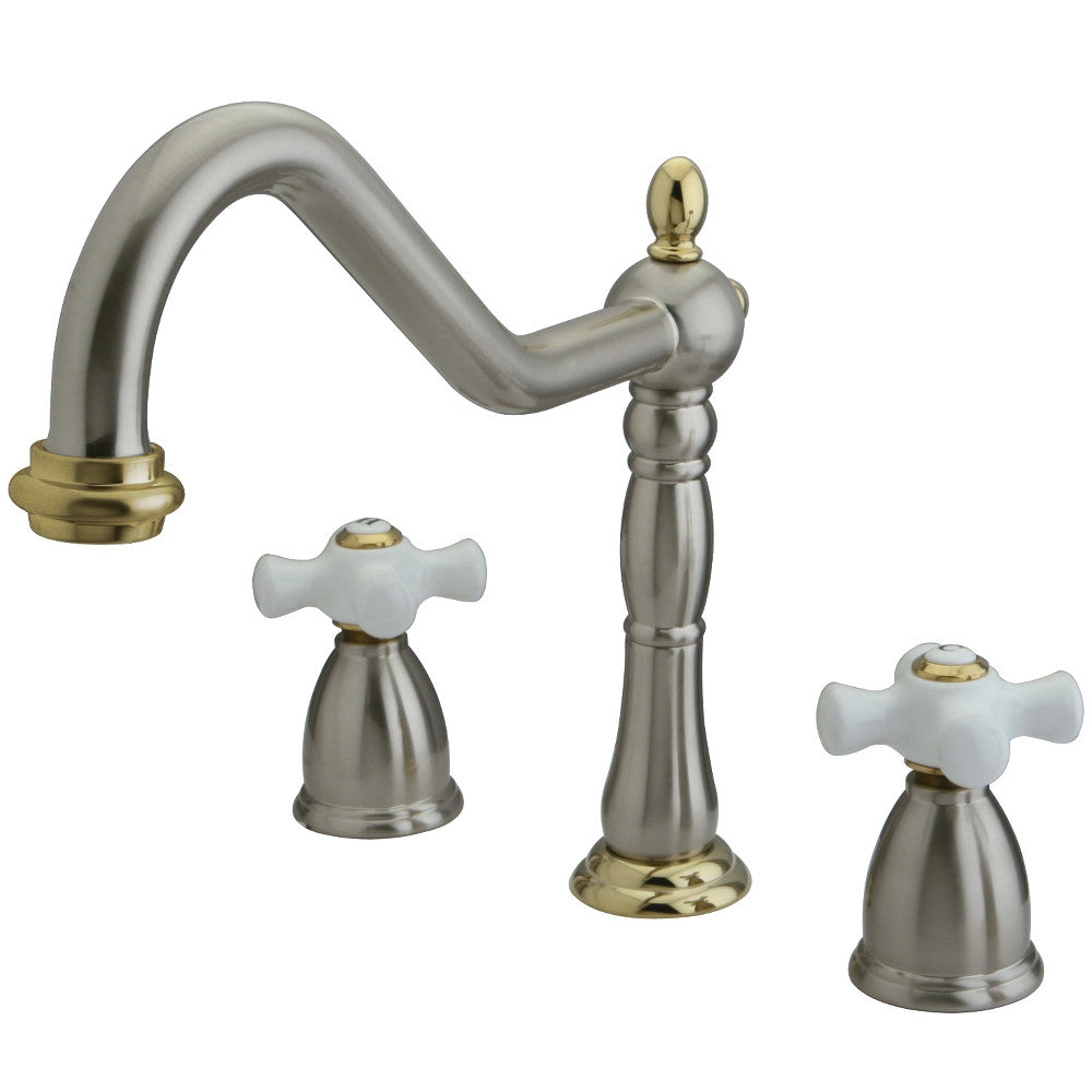 Kingston Brass KB1799PXLS Widespread Kitchen Faucet - Stainless Steel Finish, High Arc Spout, Dual Handle Design for Modern Kitchens | Perfect for Sink Cleaning, Dishwashing & Food Prep
