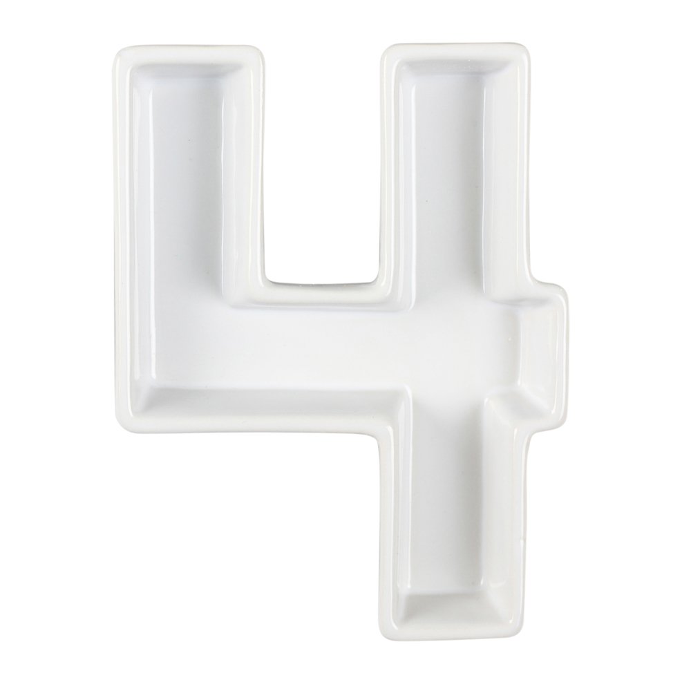 White Ceramic Dish Tray with Number 4 Design - Perfect for Kitchen Organization, Dining Table Decor, and Serving Appetizers