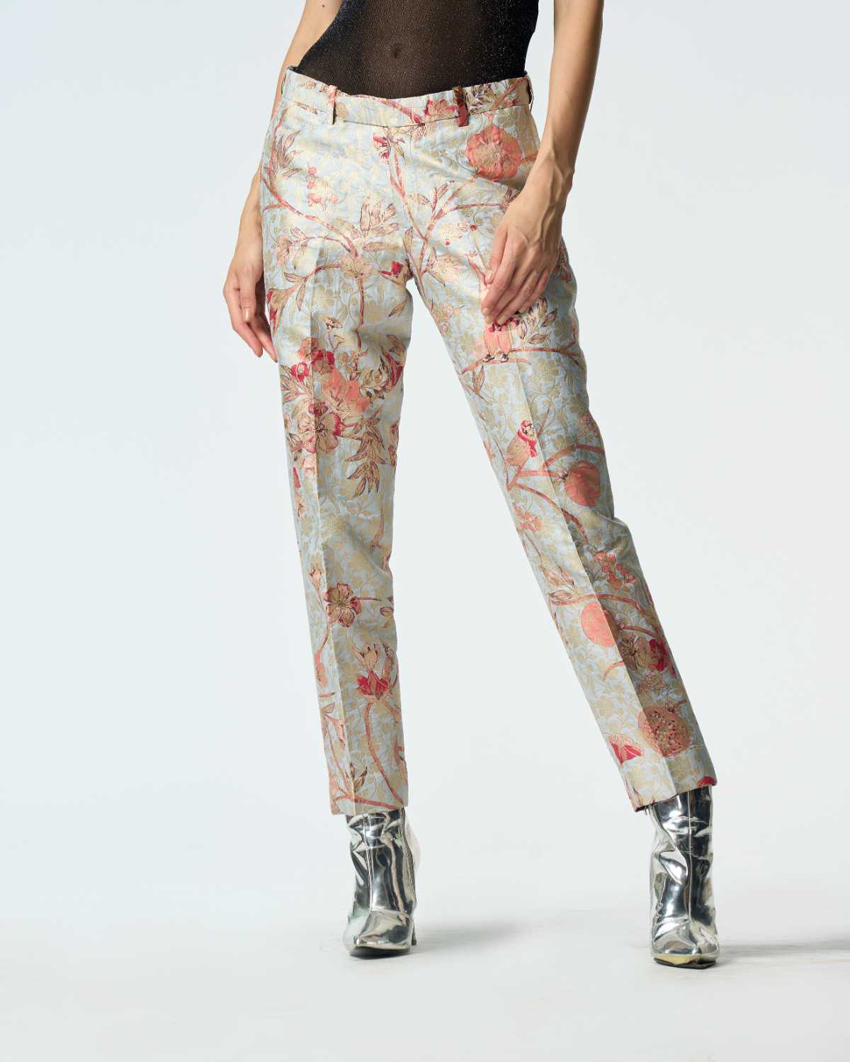 Elegant Classic Silk Brocade Trousers in Ice Blue - Perfect for Formal Events, Weddings & Special Occasions