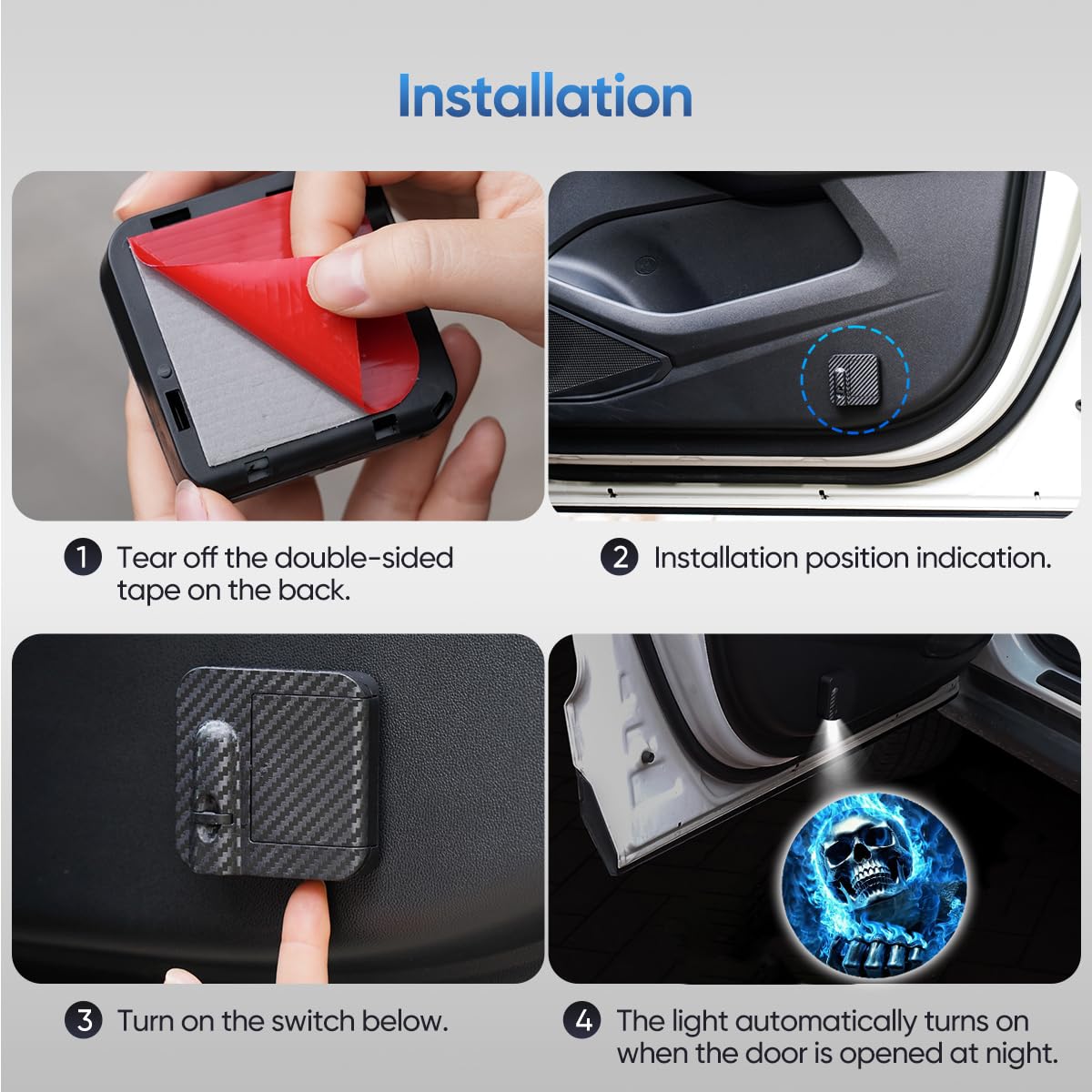 2 PCS Blue Skull LED Angel Wing Car Door Light Logo Projector - Ghost Shadow Projection for BMW, Mercedes, Audi - Perfect for Night Driving & Custom Car Styling