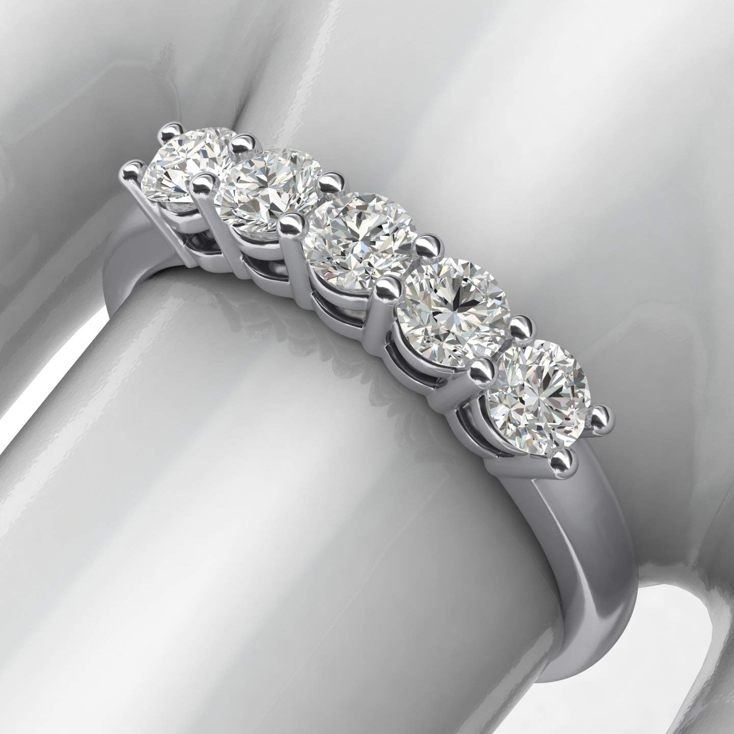 14K White Gold Five Stone Anniversary Ring with Simulated Diamonds (1.25ctw) - Elegant Eternity Band for Women - Perfect for Weddings, Anniversaries & Special Occasions