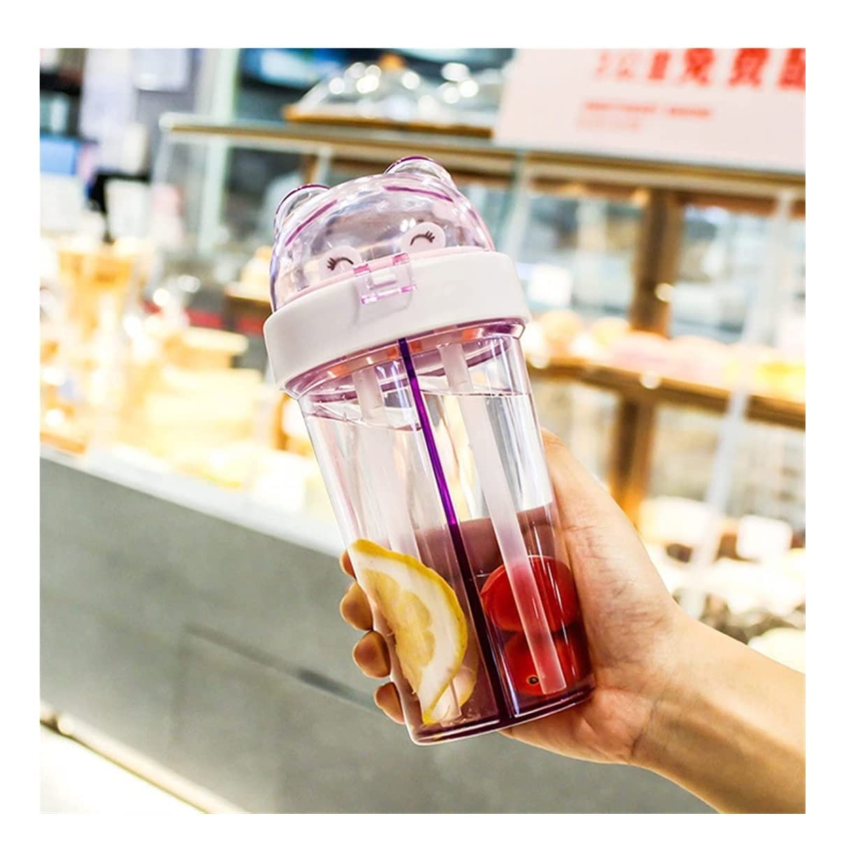 420ml Reusable Cute Double Drink Plastic Water Bottle - Portable Smoothie & Tea Cup for Outdoor Sports, Gym, Hiking - Leakproof BPA-Free Purple Sports Bottle (420ml) - Perfect Gift for Fitness & Travel