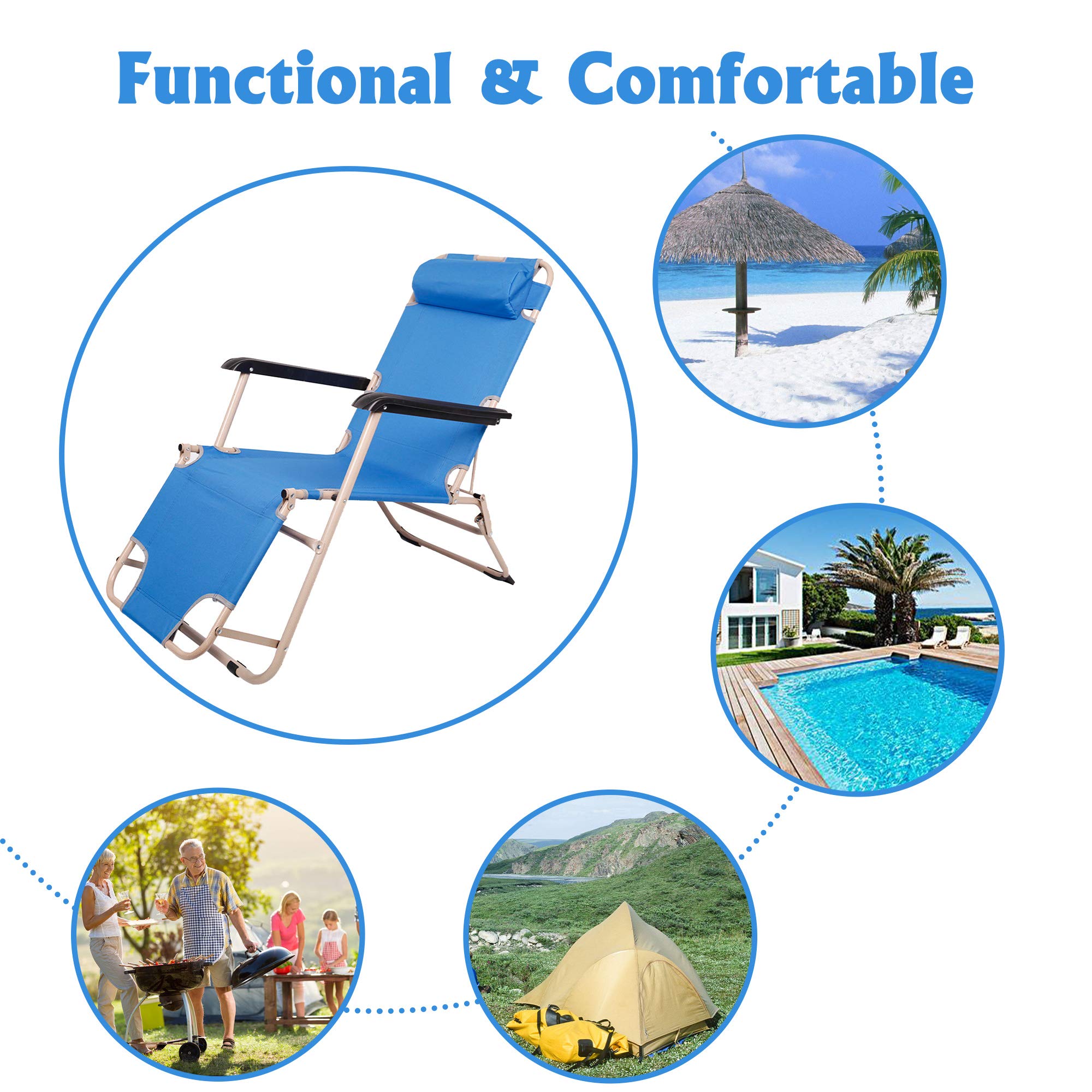 LUCKYERMORE 2-in-1 Folding Reclining Chair & Cot Set - Portable Lounge Chair for Outdoor, Beach, Pool, Camping - 60