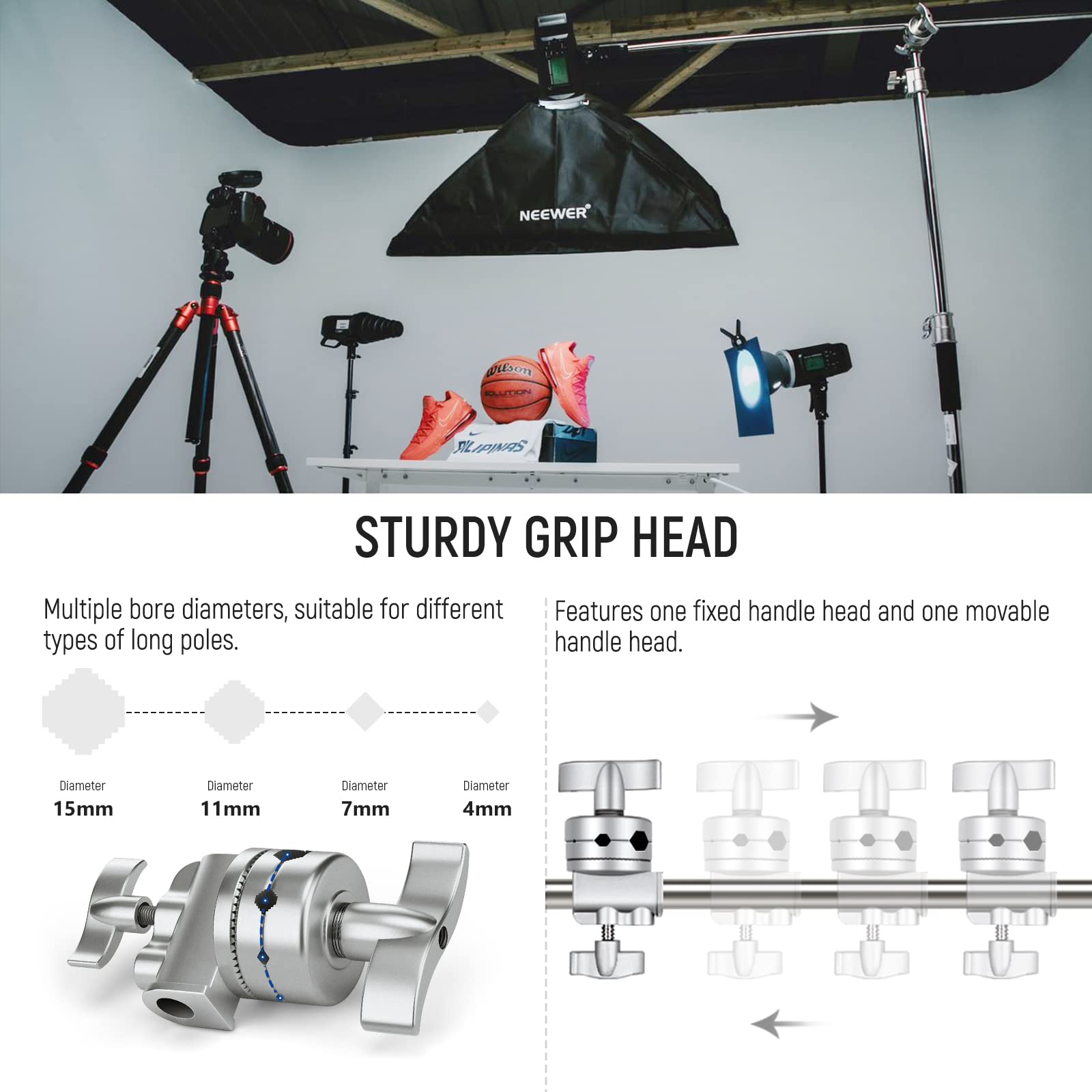 NEEWER Professional 10.13ft Stainless Steel C Stand with Boom Arm & Sliding Legs - Heavy Duty Photography Light Stand for Umbrellas, Reflectors, Softboxes, Monolights - Perfect for Studio, Portrait, and Video Shooting