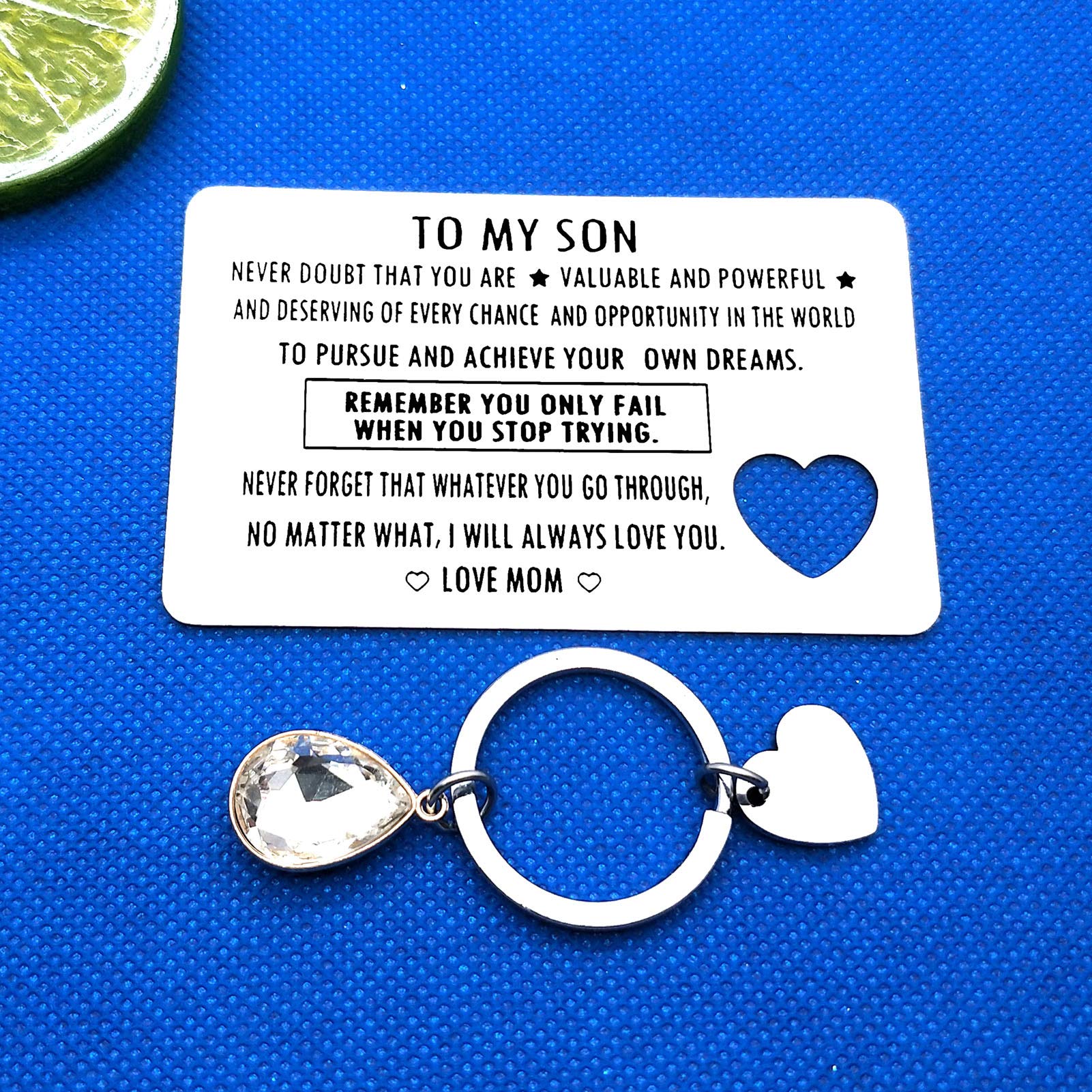Personalized Engraved Stainless Steel Wallet Card for Son - Inspirational Gift from Mom | Birthday, Graduation, Christmas & Deployment Gift Idea | Perfect for Daily Reminders & Special Occasions