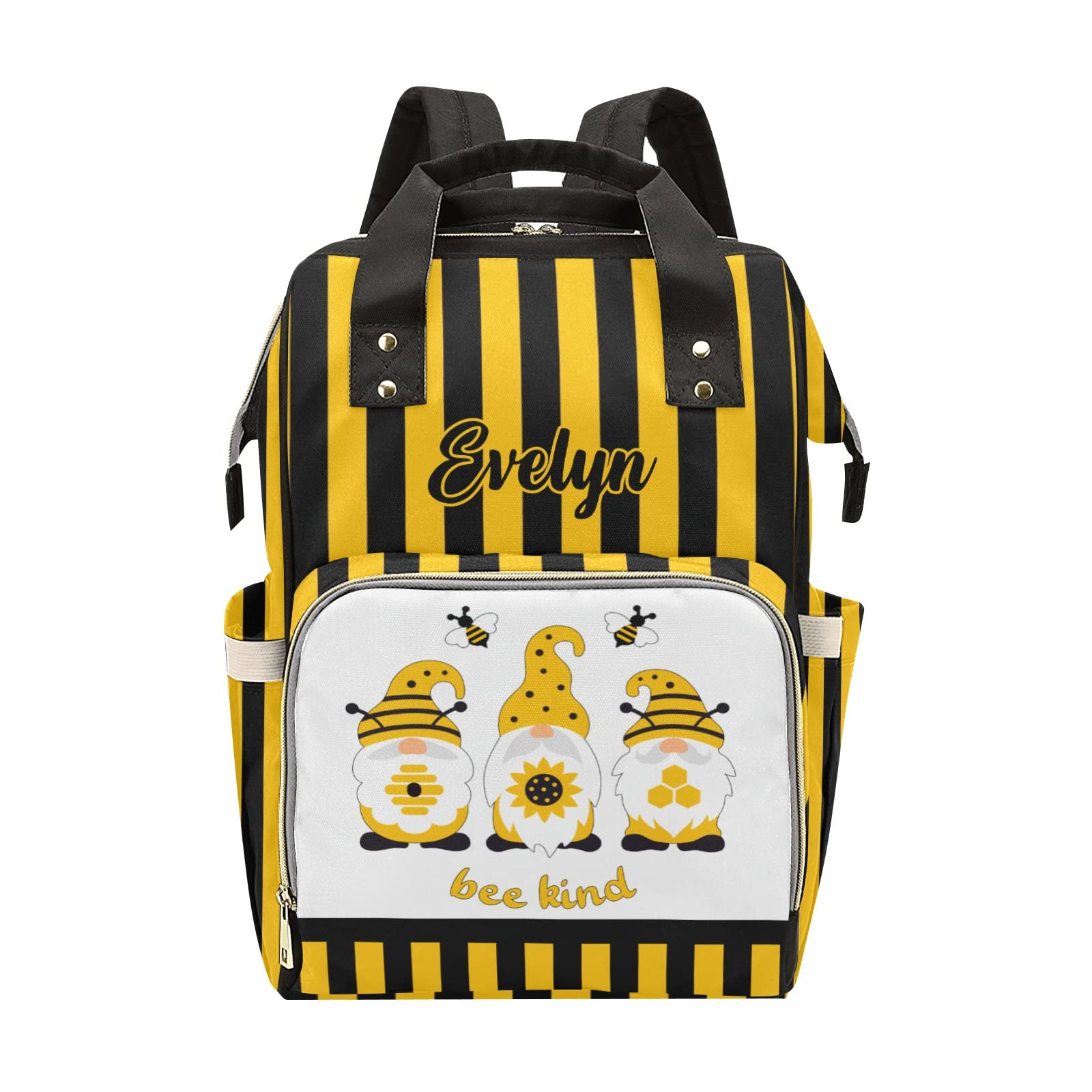 Personalized Diaper Bag Backpack Tote for Baby Shower Gift - Cute Gnomes & Bees Design, Custom Name Embroidery, Large Capacity for Diapers & Baby Essentials | Perfect for New Moms, Travel & Daycare Use
