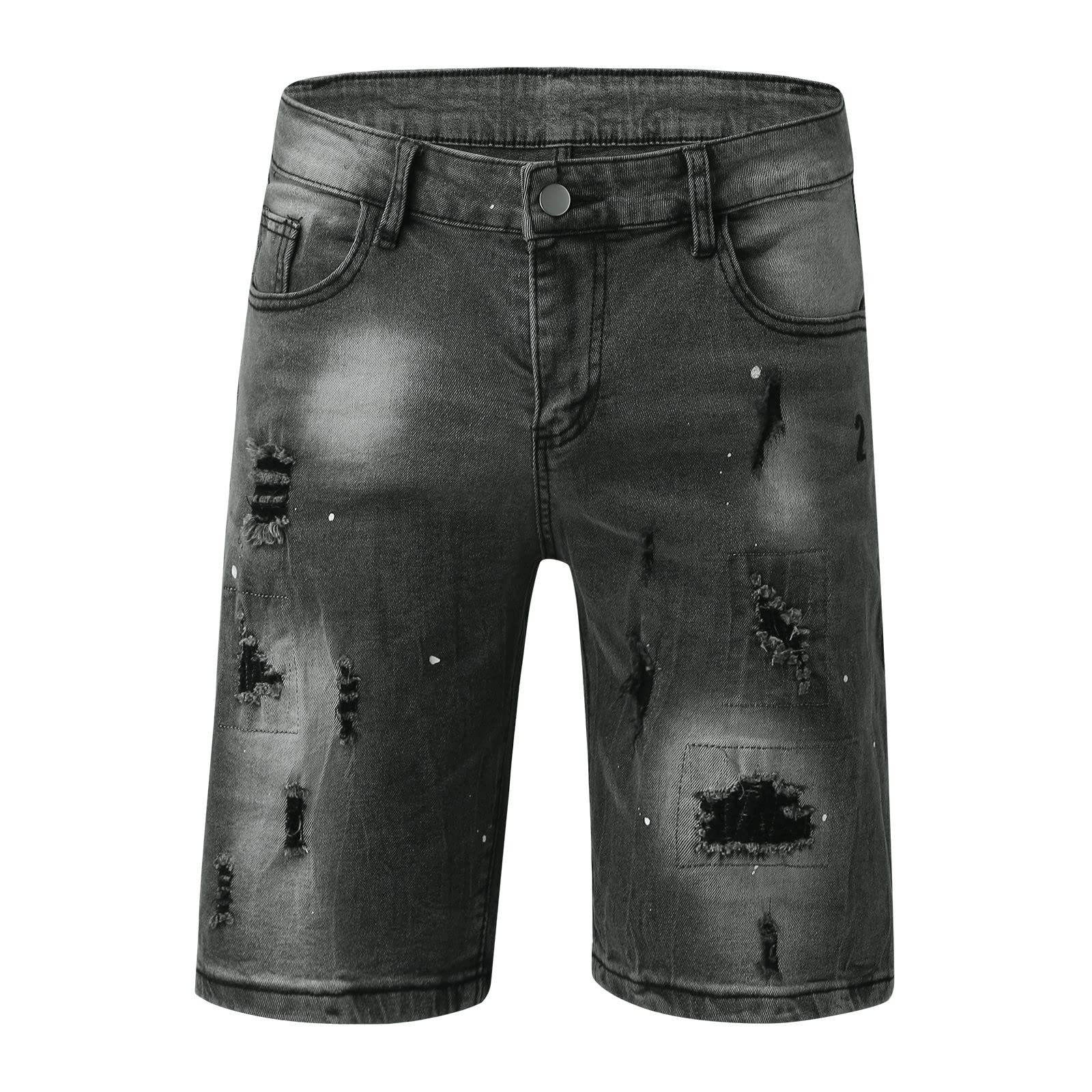 **Men's Stretch Slim Fit Distressed Denim Shorts - Casual Washed Biker & Cargo Jean Shorts for Summer Outdoor Activities**