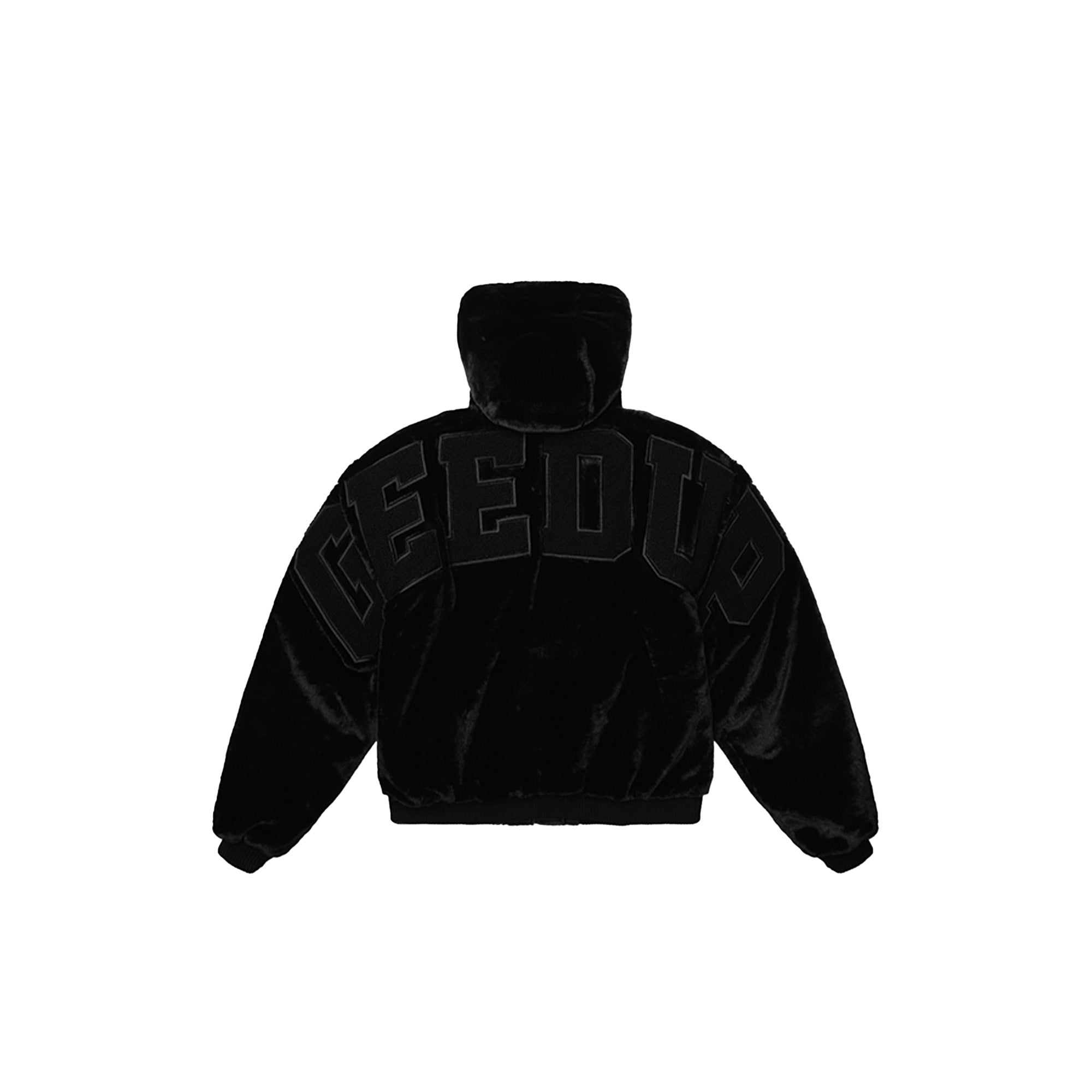 Geedup Handstyle Team Logo Fur Jacket for Men & Women - Black Winter Coat with Hood, Streetwear Fashion, 2024 Collection | Perfect for Urban Outfits, Nightlife & Cold Weather Protection
