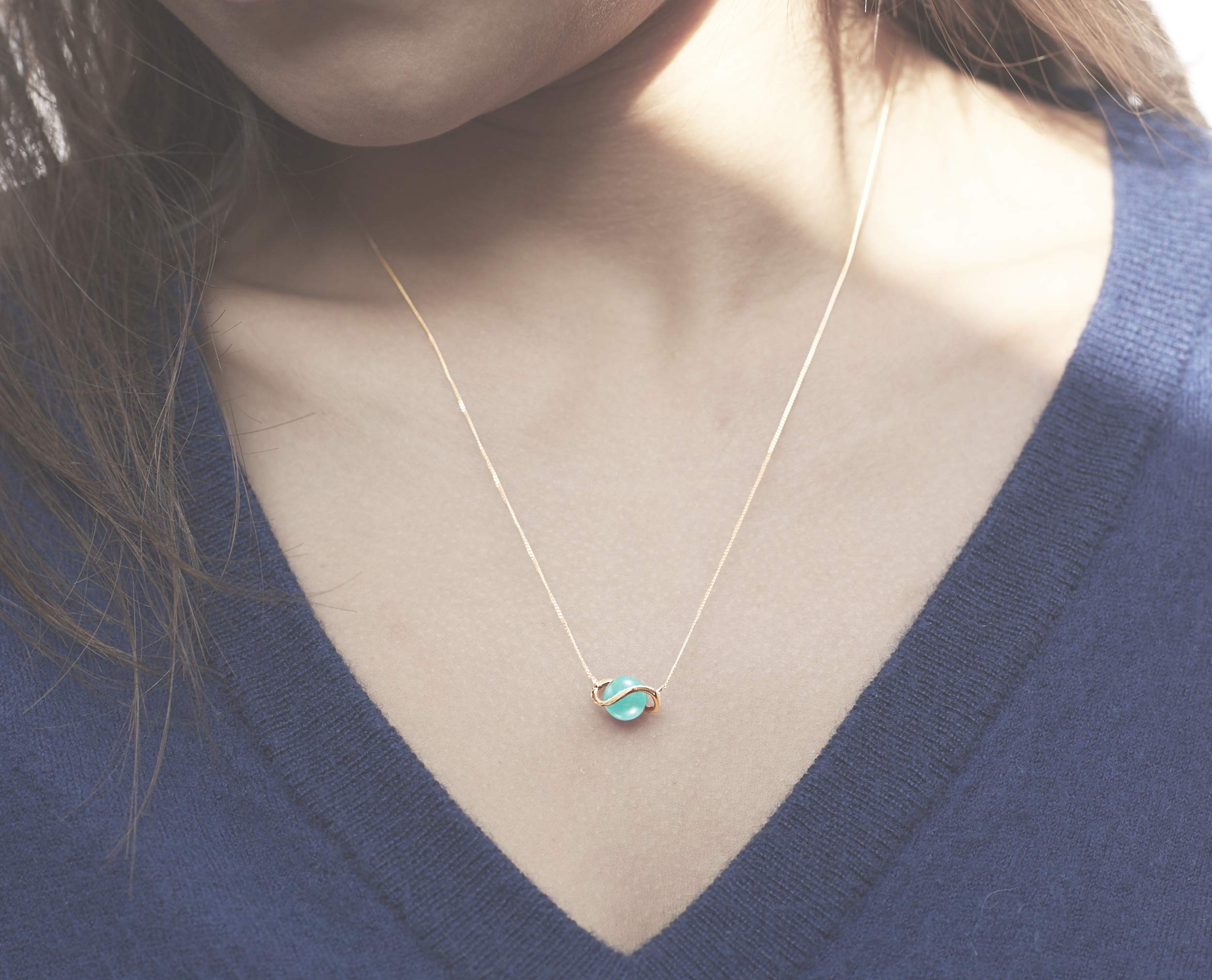 Majade Handmade 14K Yellow Gold Turquoise Necklace | Amazonite Gemstone Pendant | Light Blue Teal Green Minimalist Solitaire Jewelry for Women | Perfect for Weddings, Parties & Everyday Wear