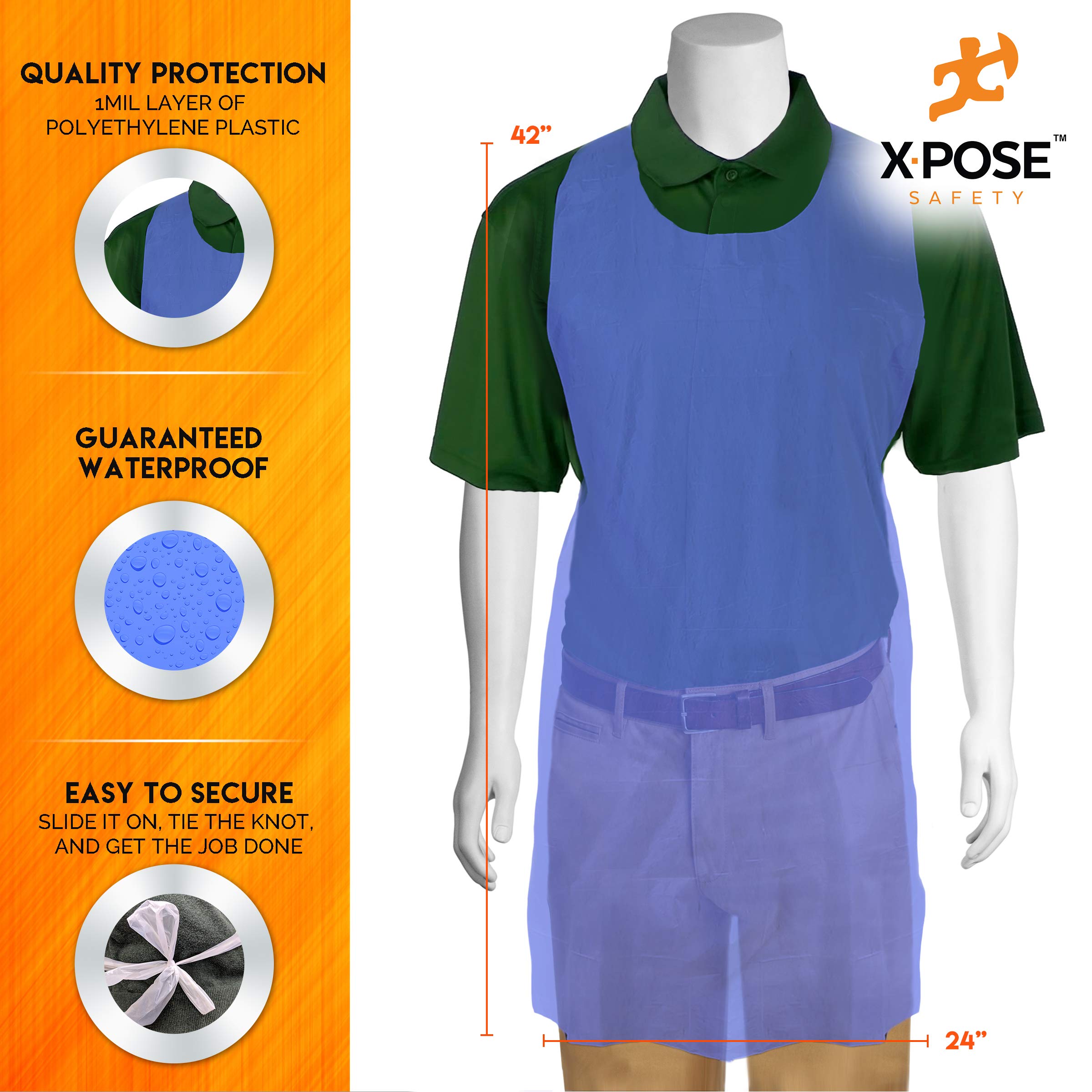 Xpose Safety 1000 Blue Disposable Plastic Aprons - 24