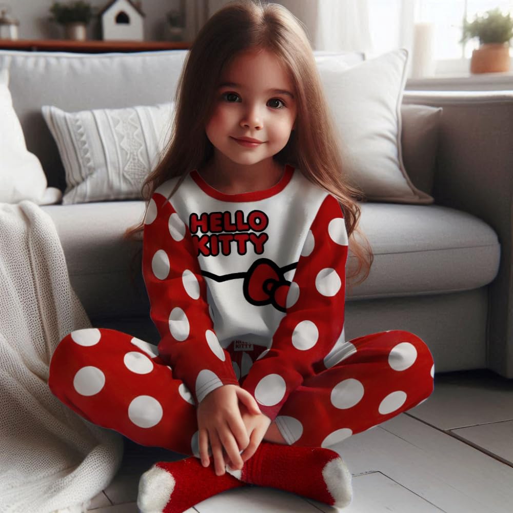**Boys Girls 2-Piece Pajama Set with Fuzzy Socks - Sonic, Hello Kitty, Super Mario Themed Kids & Toddler Sleepwear - Soft & Cozy for Bedtime & Lounging**