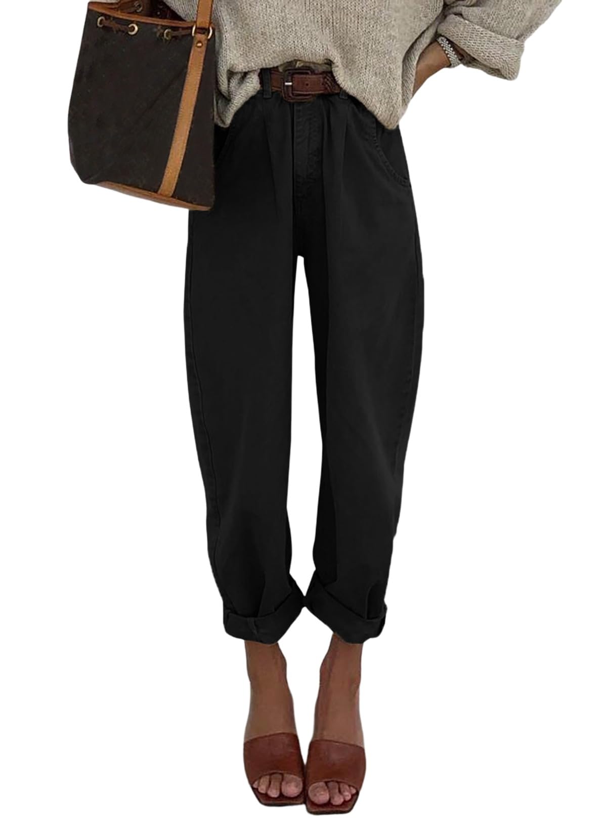 Stylish Women's High Waisted Baggy Boyfriend Jeans - Loose Fit Cropped Denim Pants for Casual Outfits & Streetwear Fashion