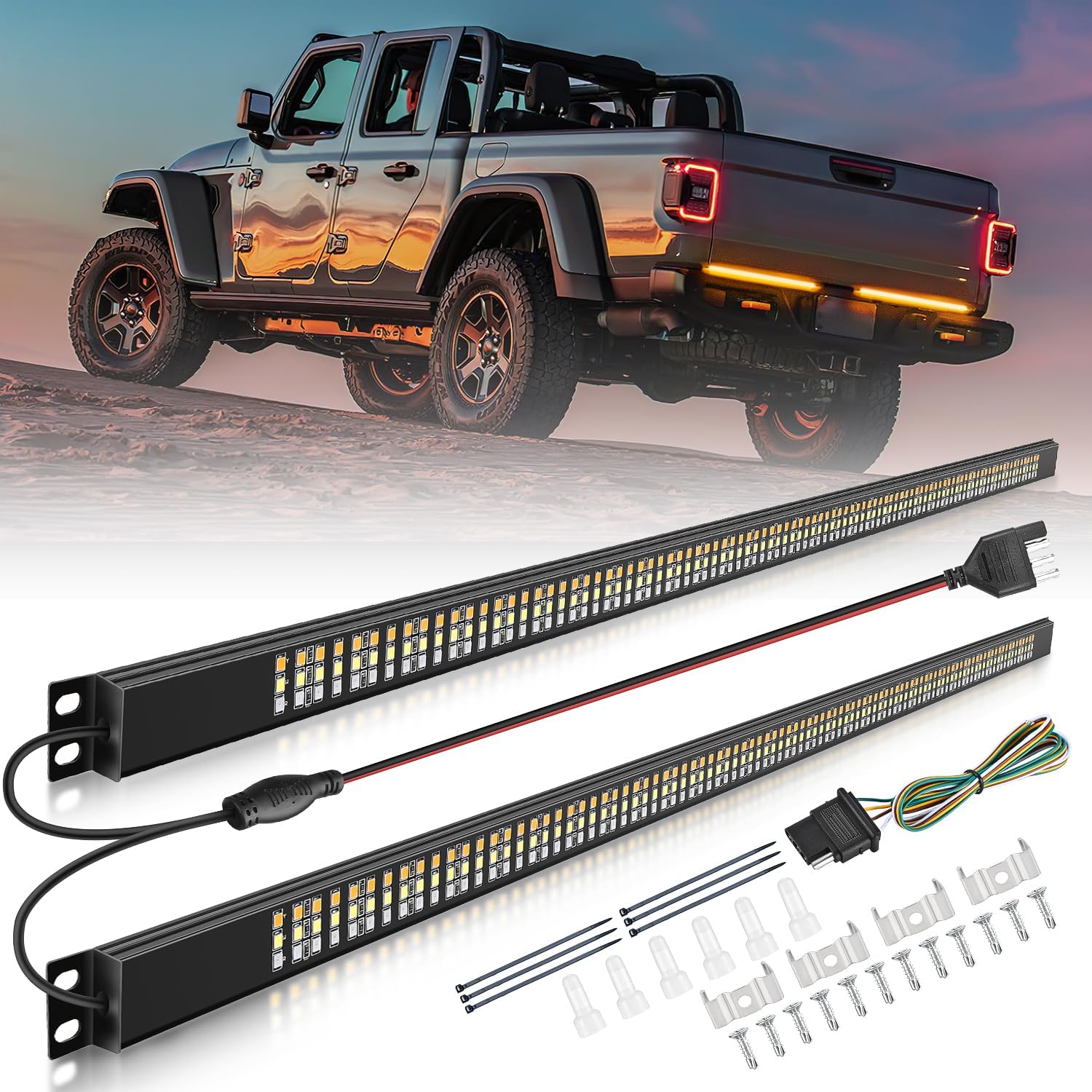 56 Inch Aluminum Frame Triple Row 576 LEDs Red White Amber Light Strip - Perfect for Car Decoration, Home Lighting, and Party Decor