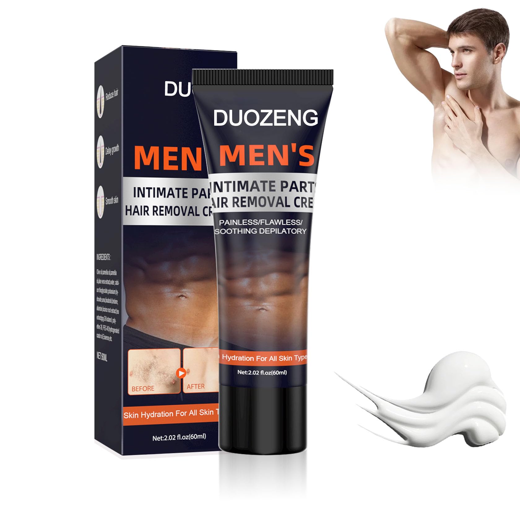Painless & Flawless Hair Removal Cream for Men - Gentle Formula for Chest, Back, Legs & Underarms | All Skin Types | Smooth Skin for Beach, Gym & Everyday Confidence