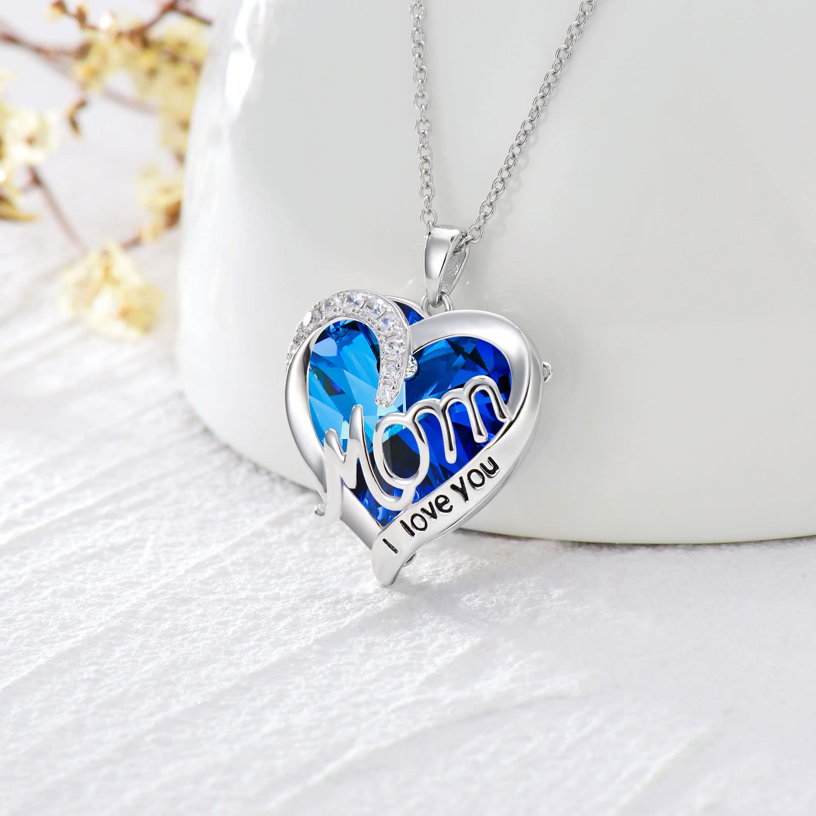 TOUPOP Sterling Silver Heart Crystal Necklace - I Love You Mom Jewelry, Perfect Birthday/Valentine's/Mother's Day Gift for Mama, Grandma & Women | Elegant Everyday Wear & Special Occasion Present