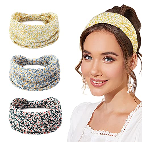 Shmilyhsu Wide Headbands for Women - Boho Yoga Running Sports Cotton Hairbands, No Slip Workout Headwraps & Fashion Bandanas (3-Pack) | Perfect for Gym, Yoga, Running & Casual Wear
