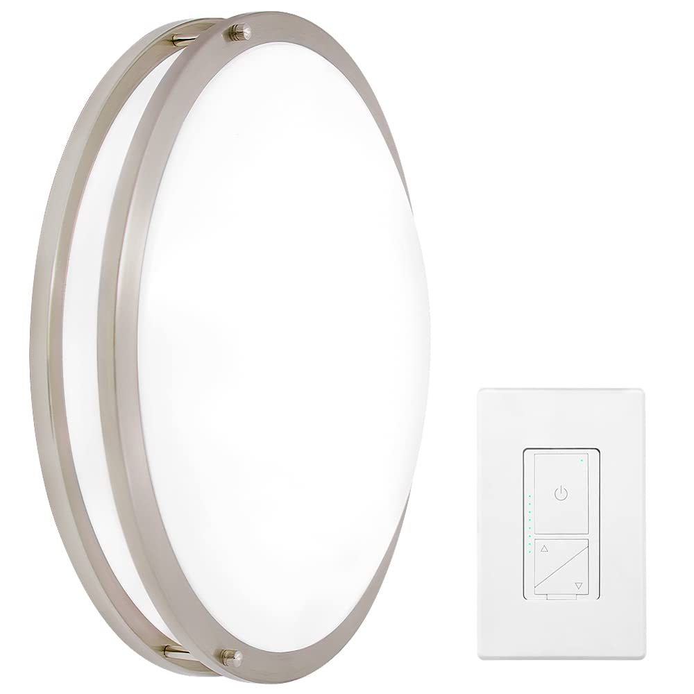 Maxxima 18 Inch 5 CCT LED Flush Mount Ceiling Light Fixture with 3-Way Digital Dimmer Wall Switch, 2700K-5000K Adjustable Color Temperature, 2000 Lumens Bright Lighting - Perfect for Bedroom, Kitchen, Hallway, and Office Spaces