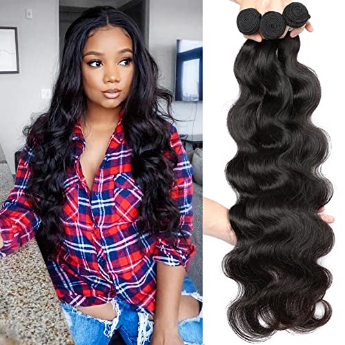 Brazilian Virgin Remy Human Hair Bundles - 3 Bundles/Lot Body Wave 16/18/20 Inch Natural Color Hair Extensions for Women | Perfect for Daily Styling, Parties & Special Occasions