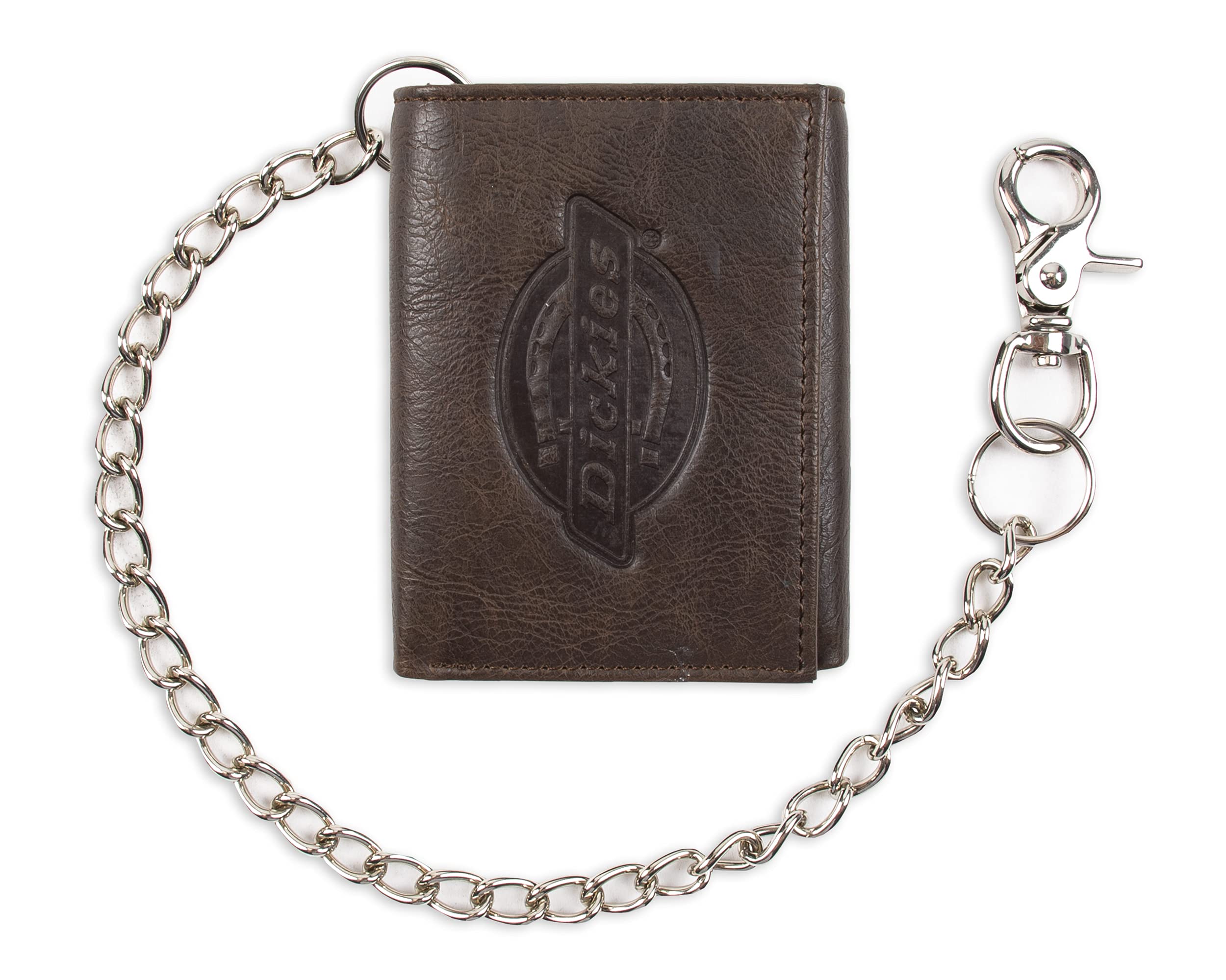 Dickies Men's Leather Trifold Wallet - Genuine Brown Leather RFID Blocking Bifold Wallet for Men - Perfect for Everyday Use, Travel & Business