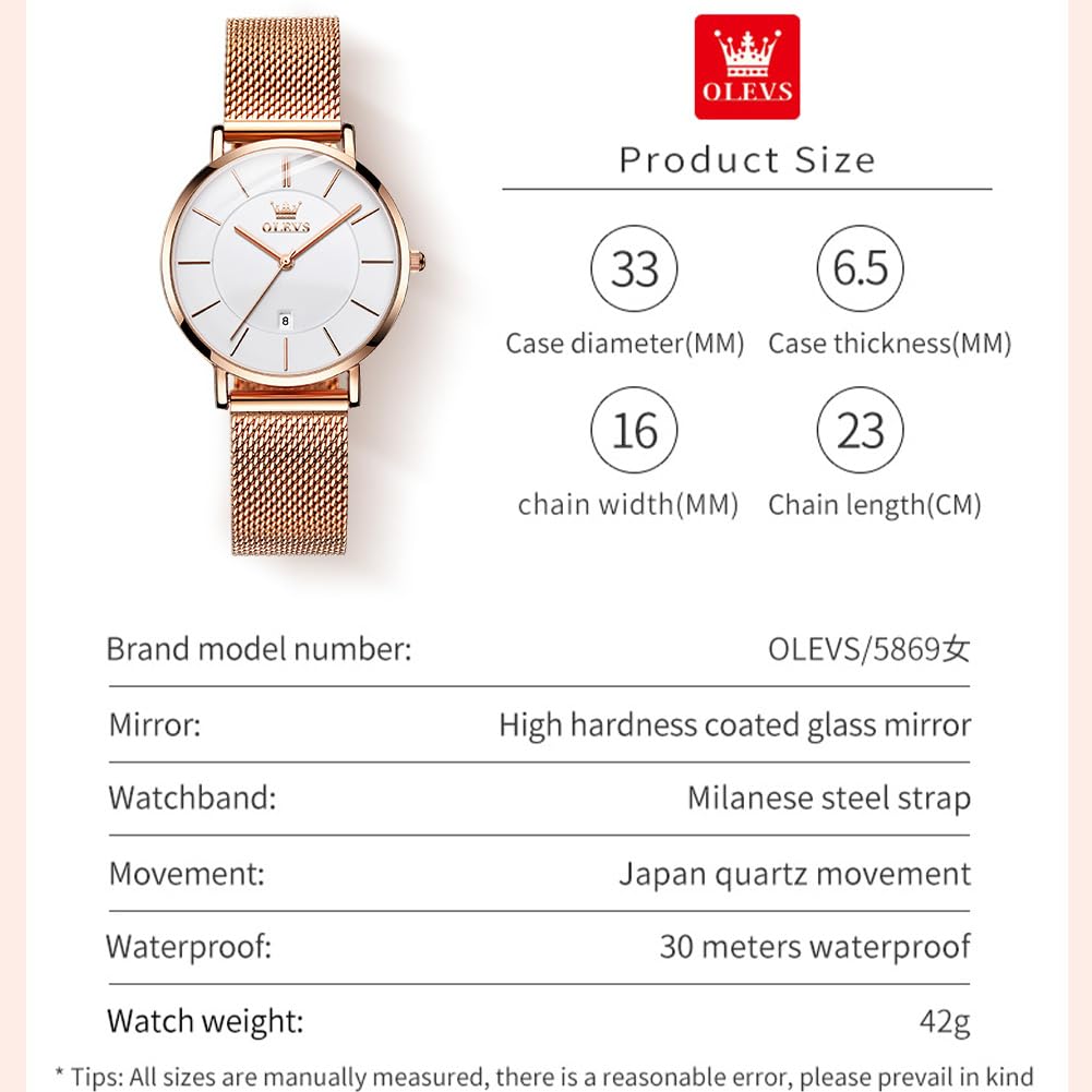 OLEVS Women's Elegant Diamond Dress Watch - Analog Quartz Leather Waterproof Wristwatch with Large Sandblasted Face | Perfect for Office, Party & Formal Occasions