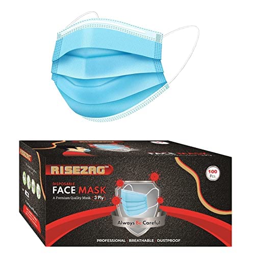 Wisezag 100-Pack Blue 3-Ply Disposable Surgical Face Masks with Nose Clip - Breathable, Comfortable & Protective for Daily Use, Work, Travel, and Public Safety